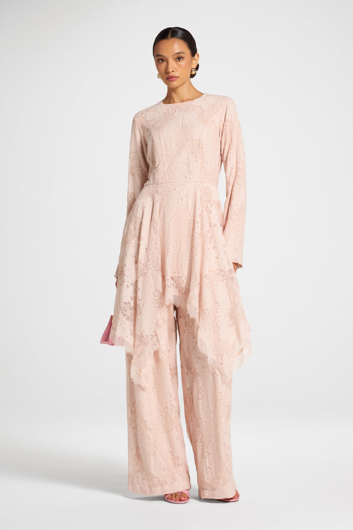Cotton Lace Handkerchief Hem Top - Soft Pink Top Veiled 