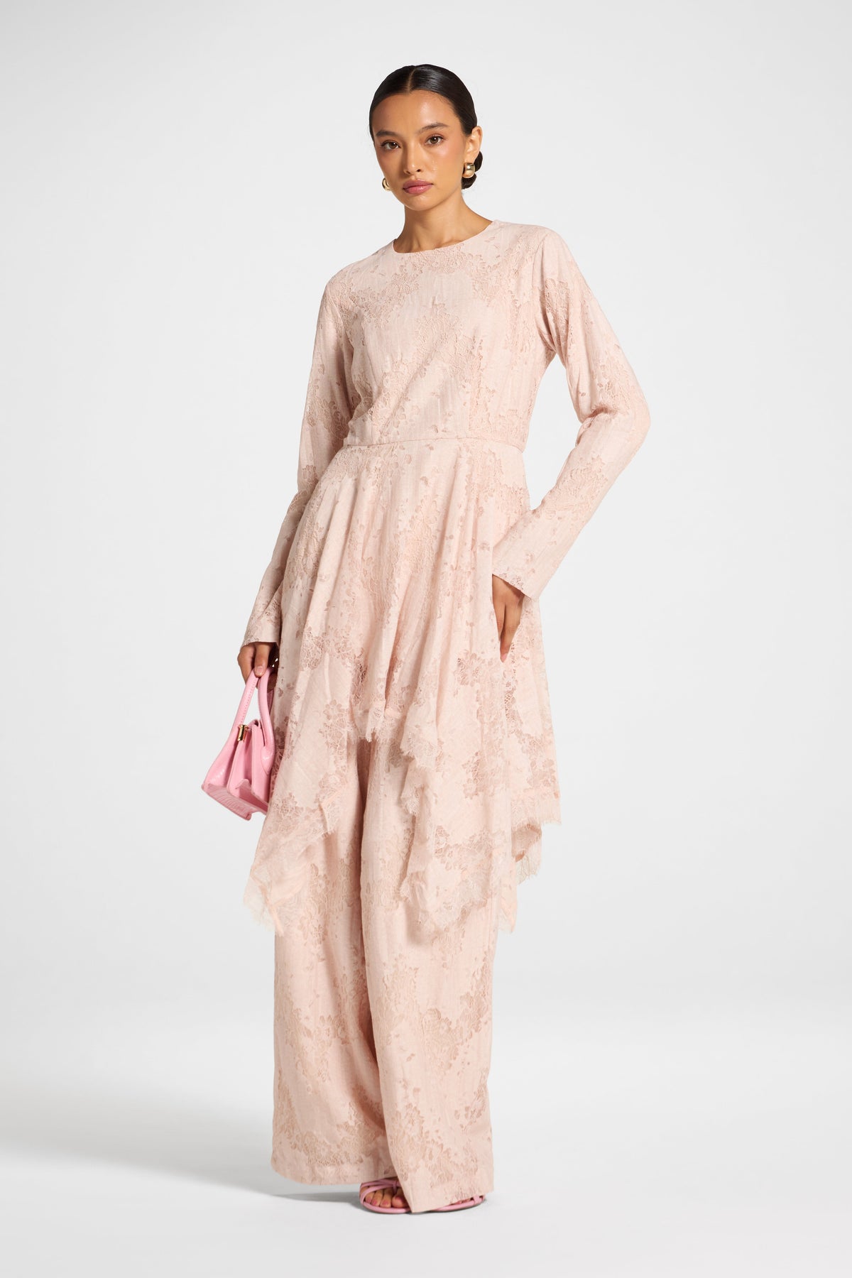 Cotton Lace Handkerchief Hem Top - Soft Pink Top Veiled 