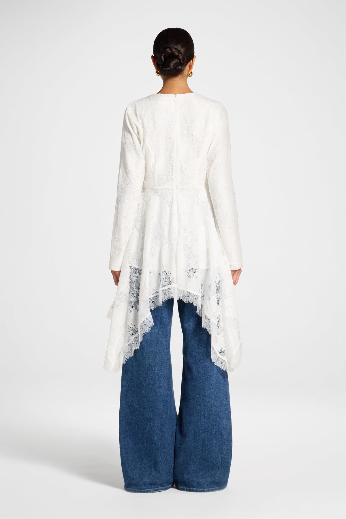 Cotton Lace Handkerchief Hem Top - White Top Veiled 