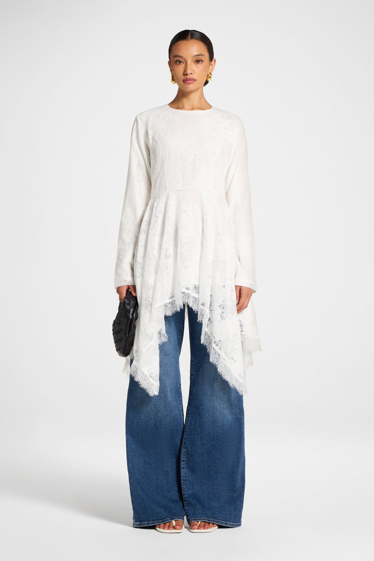 Cotton Lace Handkerchief Hem Top - White Top Veiled 