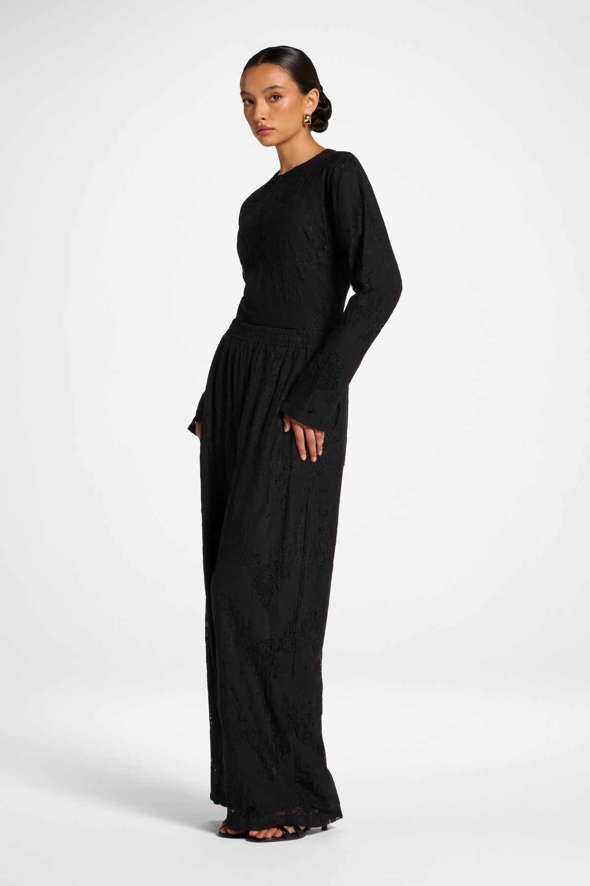 Cotton Lace Wide Leg Pant - Black Pants Veiled 