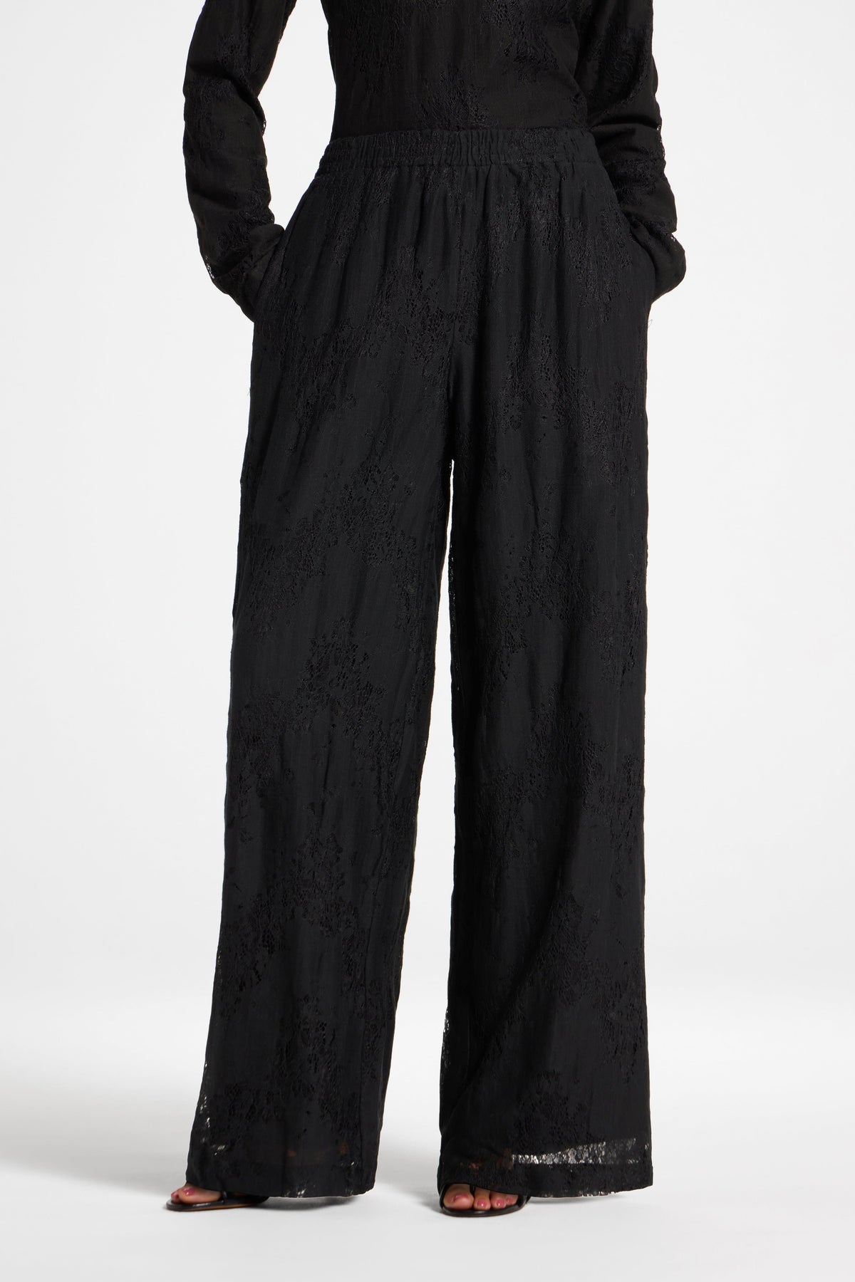 Cotton Lace Wide Leg Pant - Black Pants Veiled 
