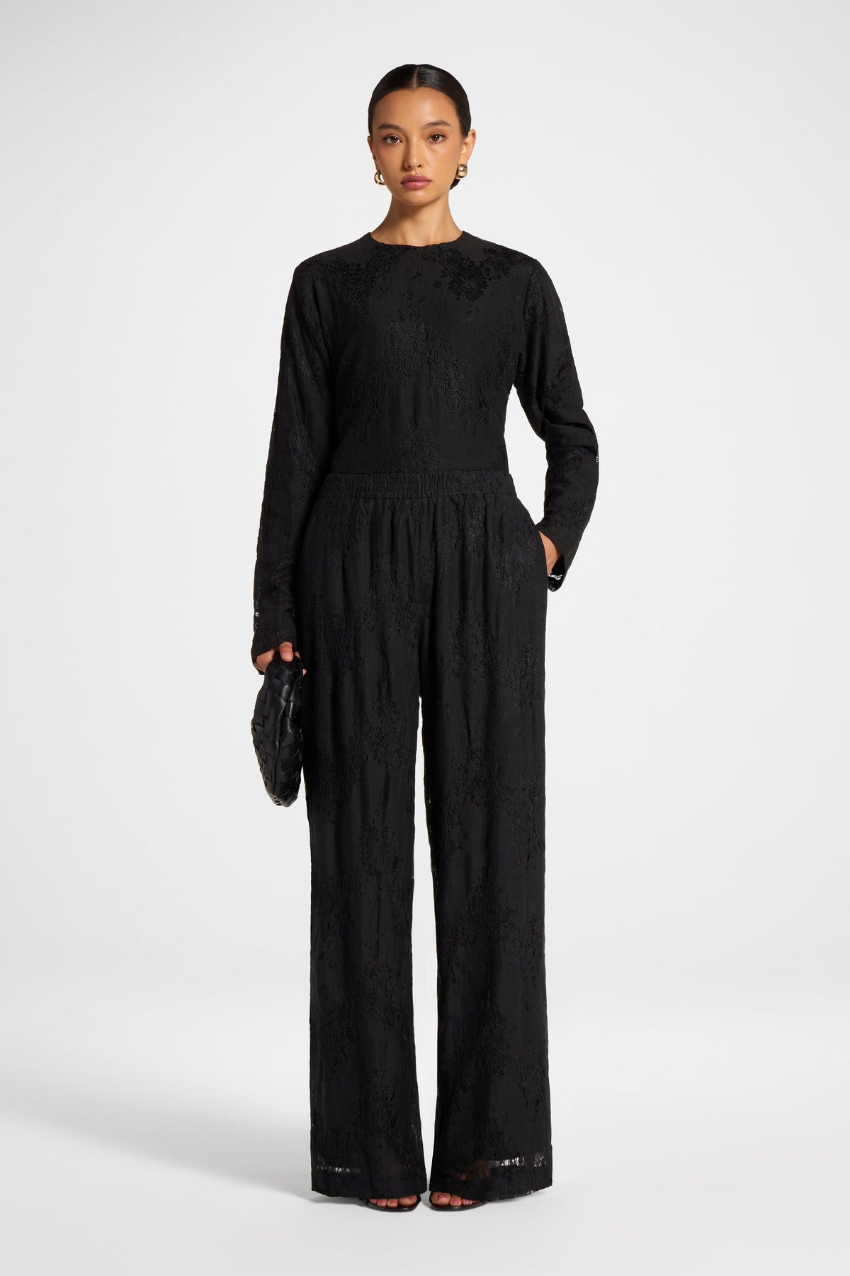 Cotton Lace Wide Leg Pant - Black Pants Veiled 