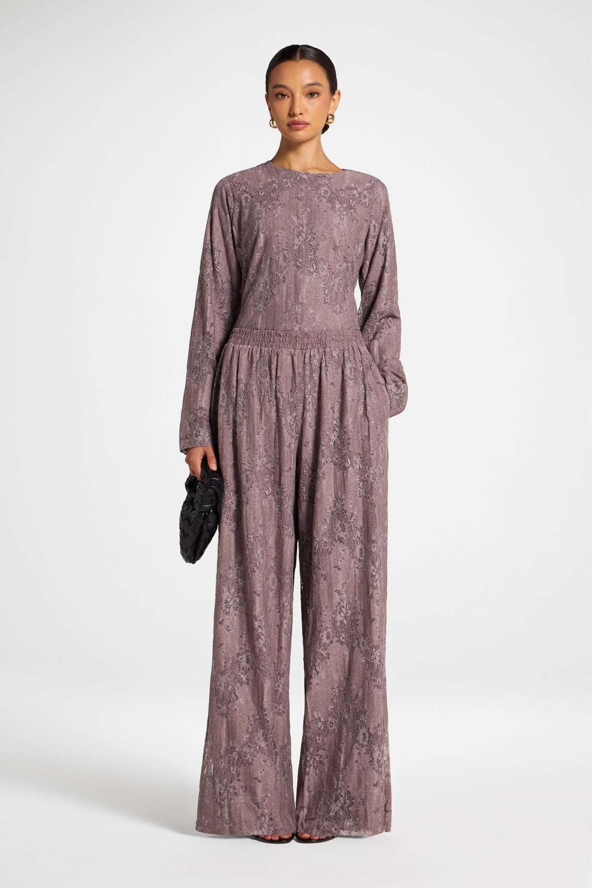 Cotton Lace Wide Leg Pant - Black Plum Pants Veiled 