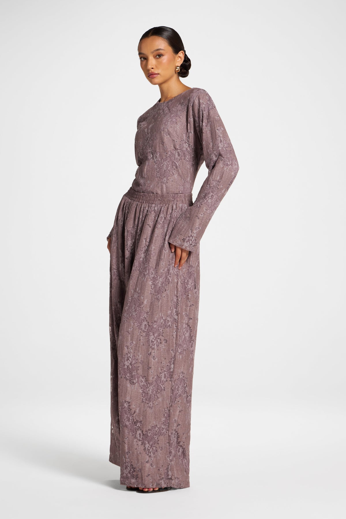 Cotton Lace Wide Leg Pant - Black Plum Pants Veiled 