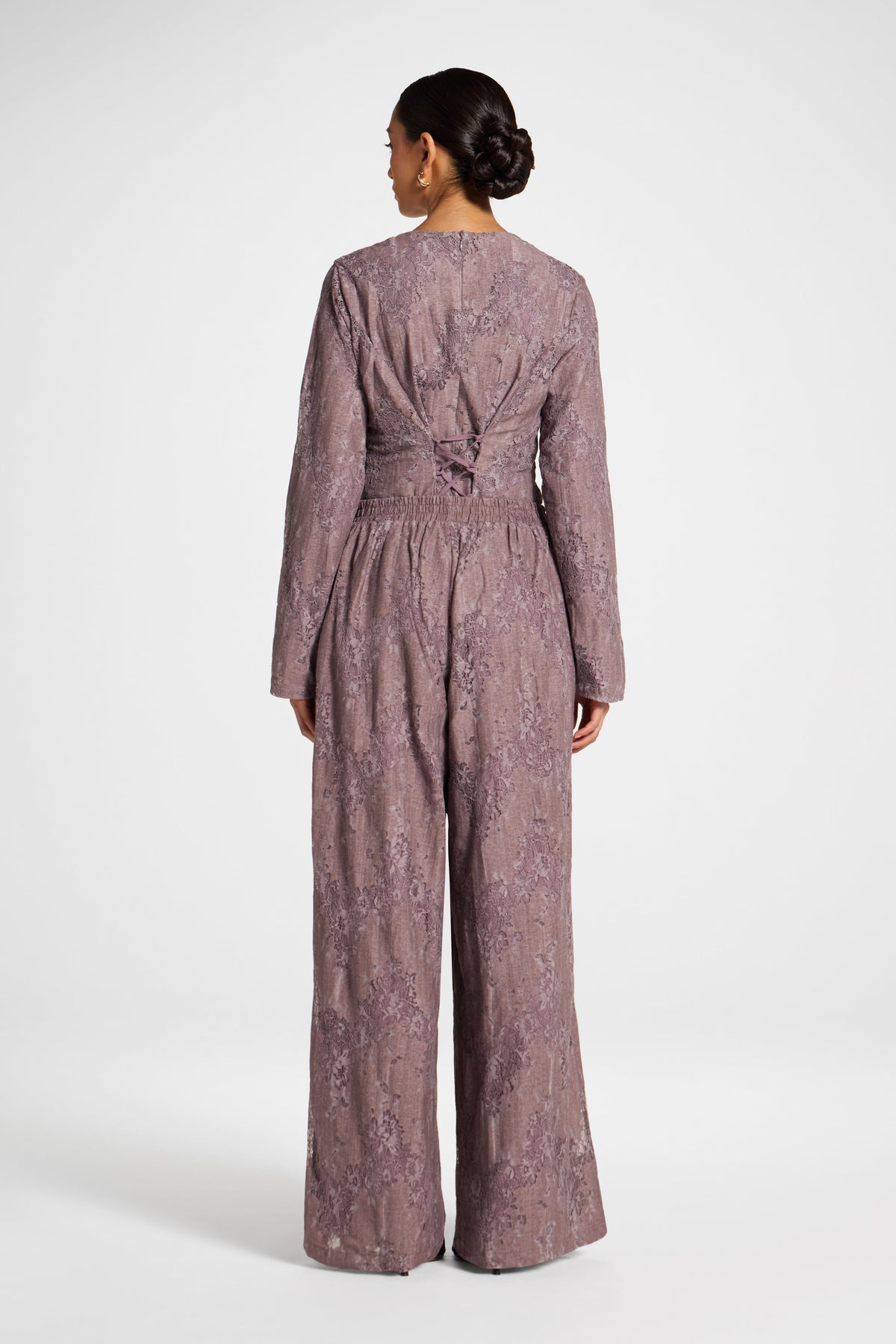 Cotton Lace Wide Leg Pant - Black Plum Pants Veiled 