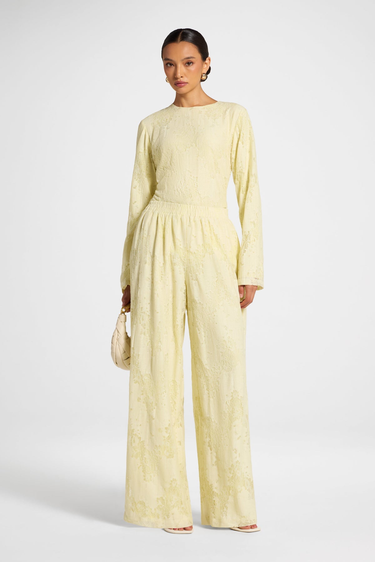 Cotton Lace Wide Leg Pant - Butter Yellow Pants Veiled 