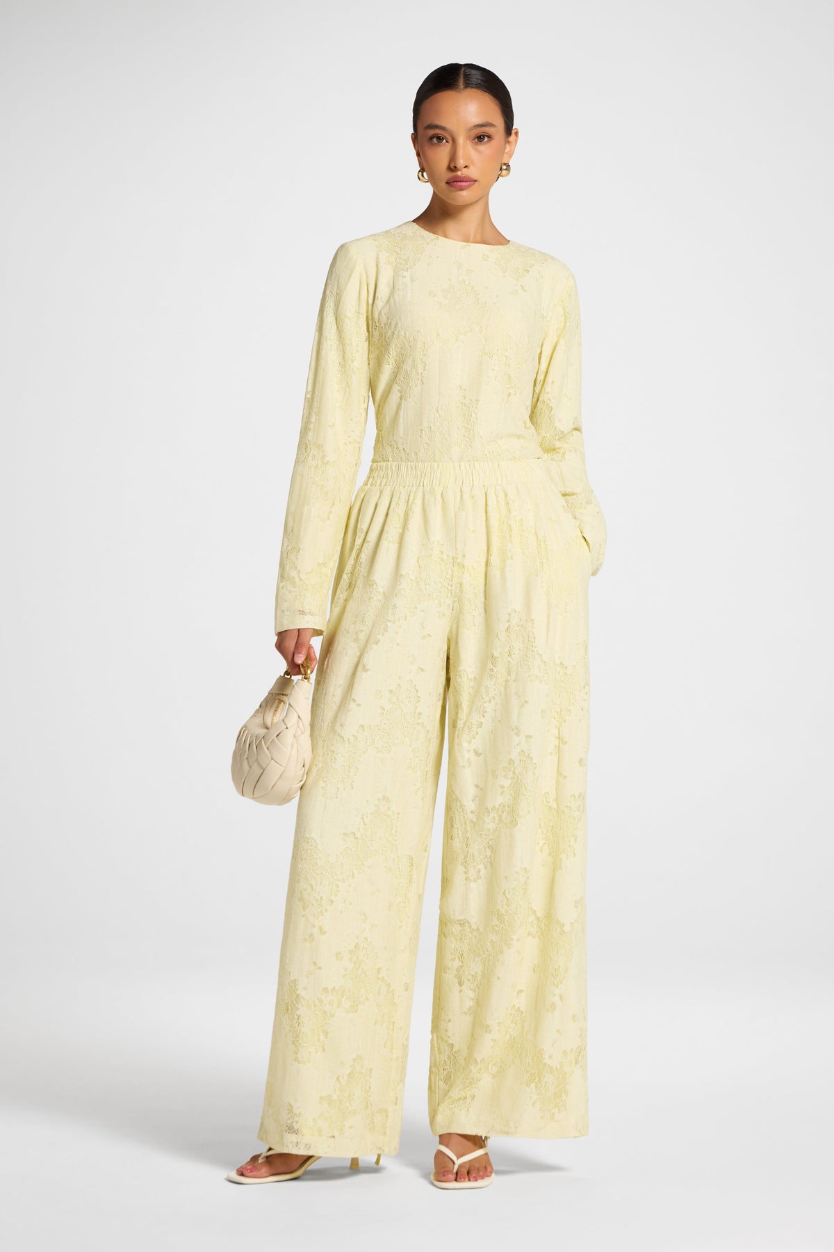 Cotton Lace Wide Leg Pant - Butter Yellow Pants Veiled 