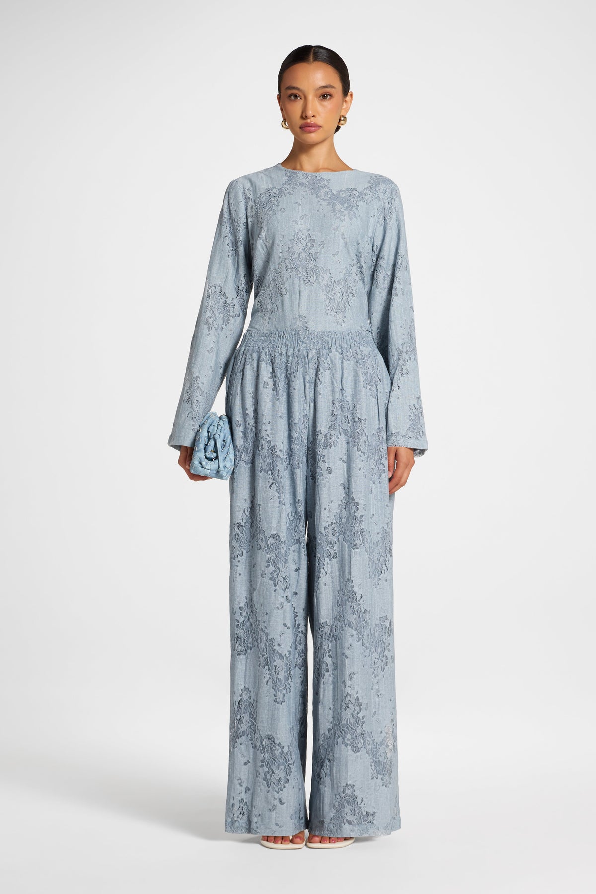 Cotton Lace Wide Leg Pant - Denim Pants Veiled 