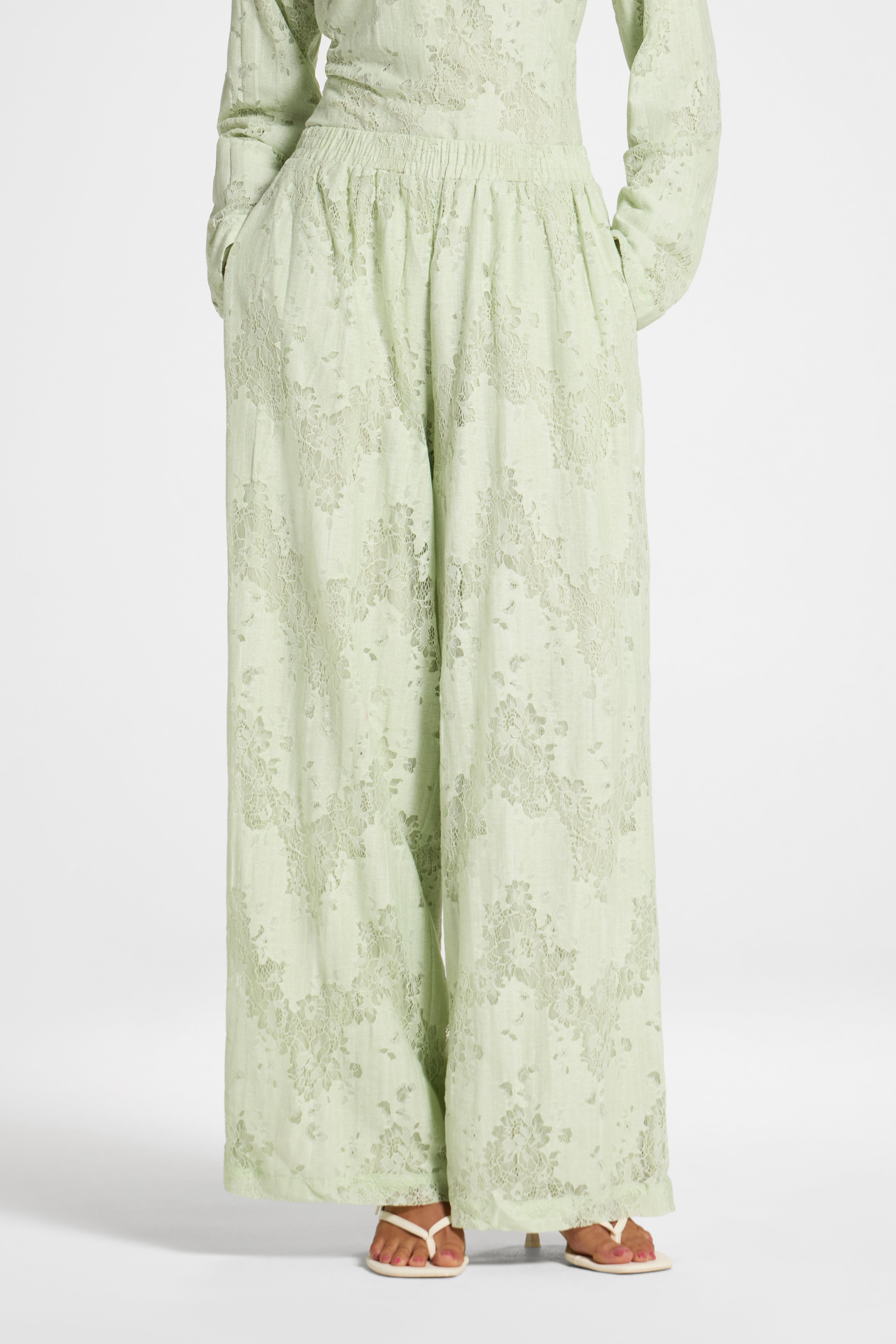 Cotton Lace Wide Leg Pant - Pistachio