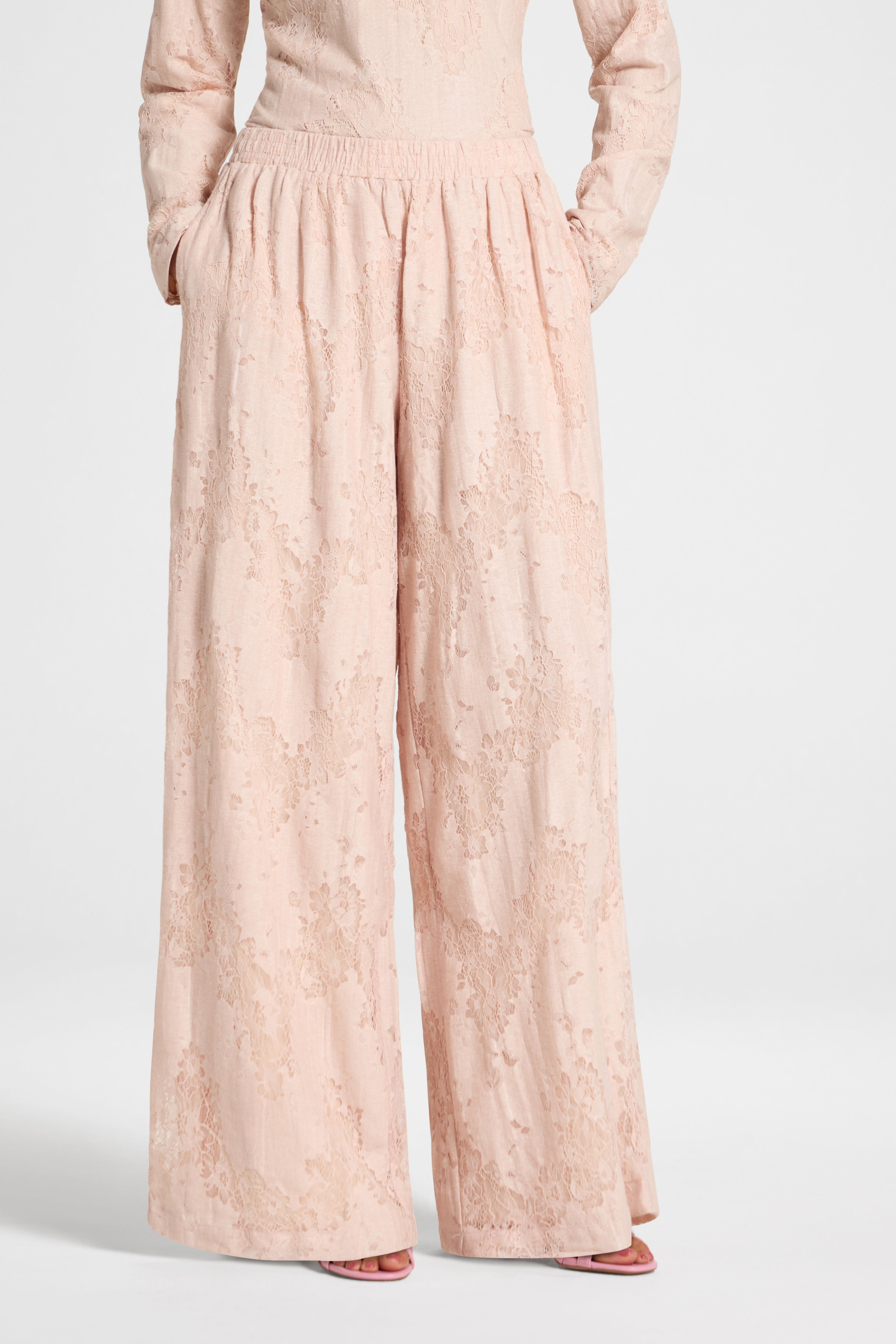 Cotton Lace Wide Leg Pant - Soft Pink