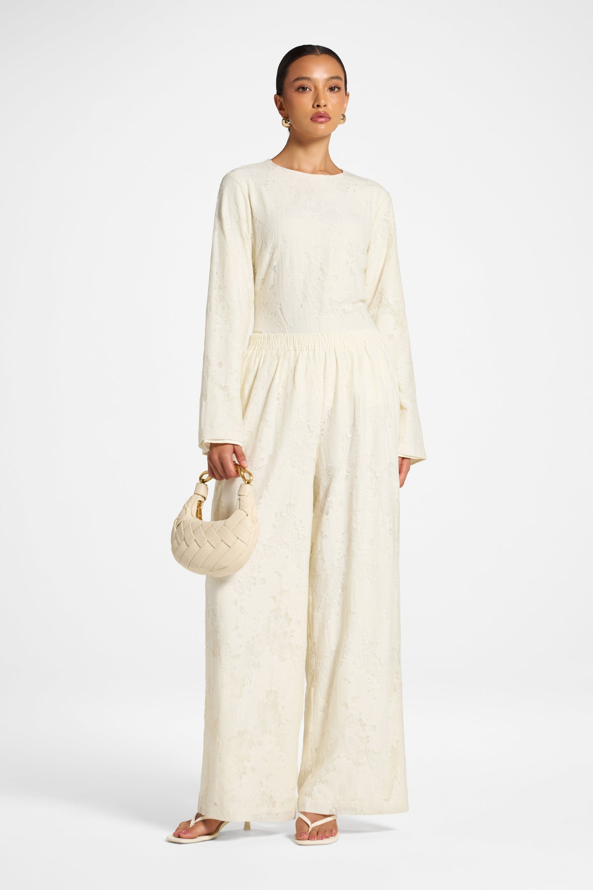 Cotton Lace Wide Leg Pant - Vintage White Pants Veiled 