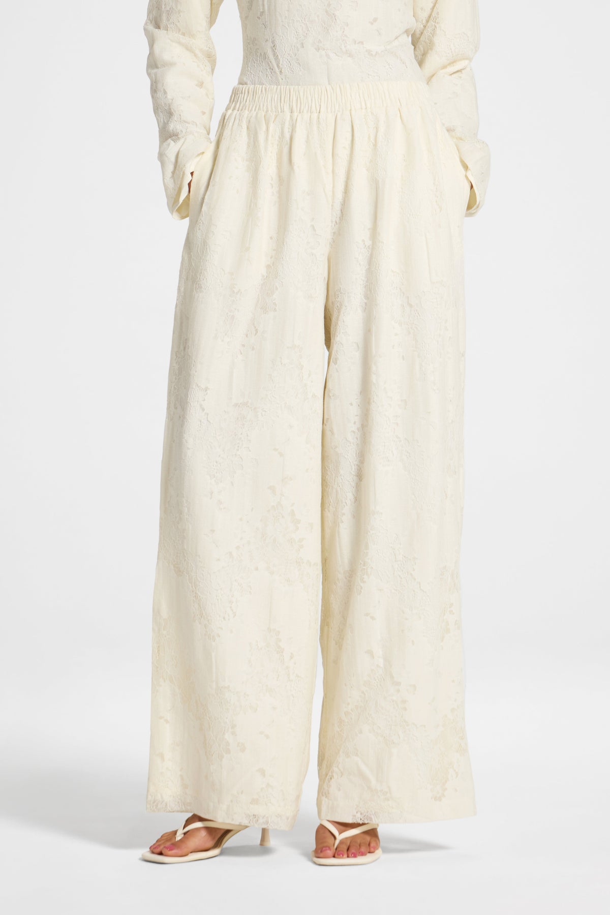 Cotton Lace Wide Leg Pant - Vintage White Pants Veiled 