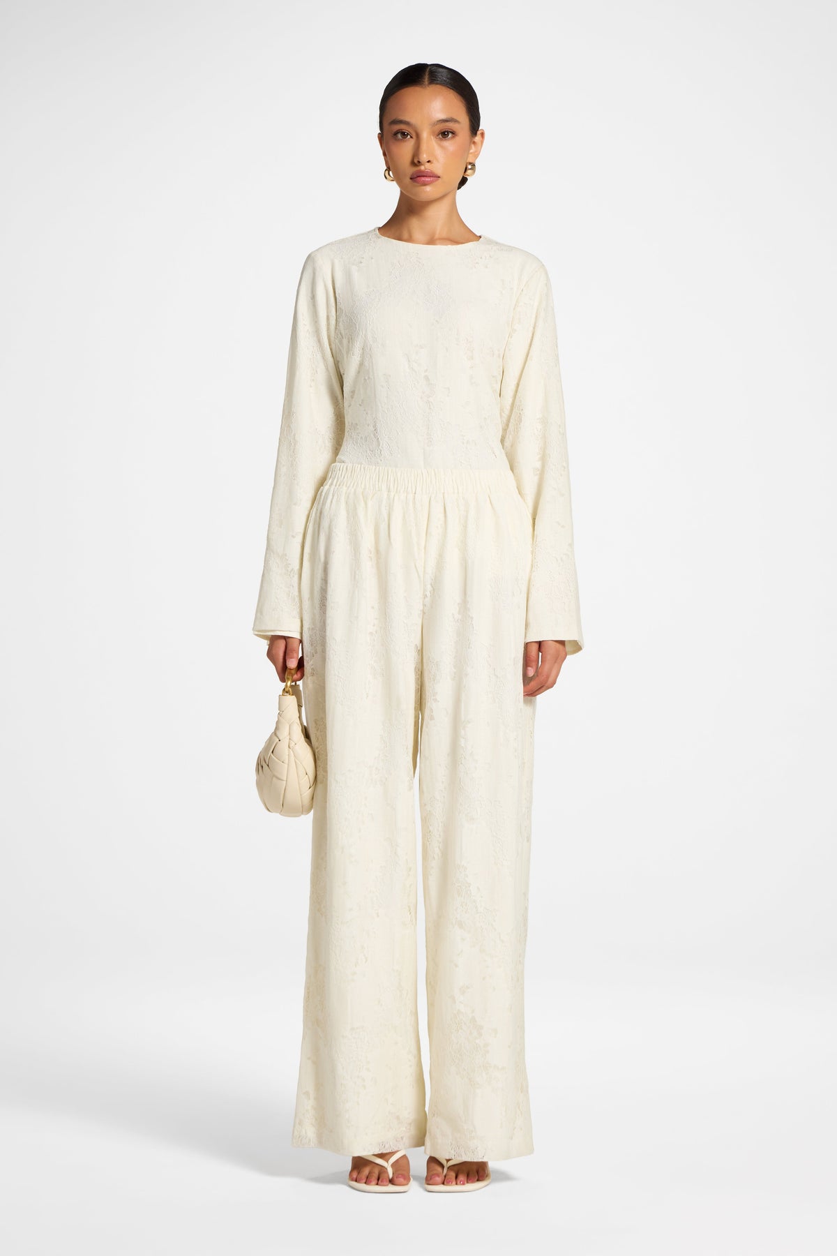 Cotton Lace Wide Leg Pant - Vintage White Pants Veiled 