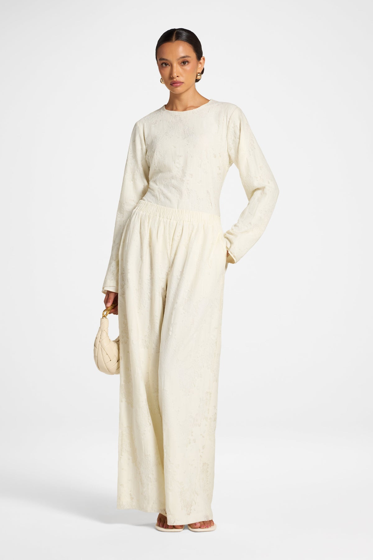 Cotton Lace Wide Leg Pant - Vintage White Pants Veiled 