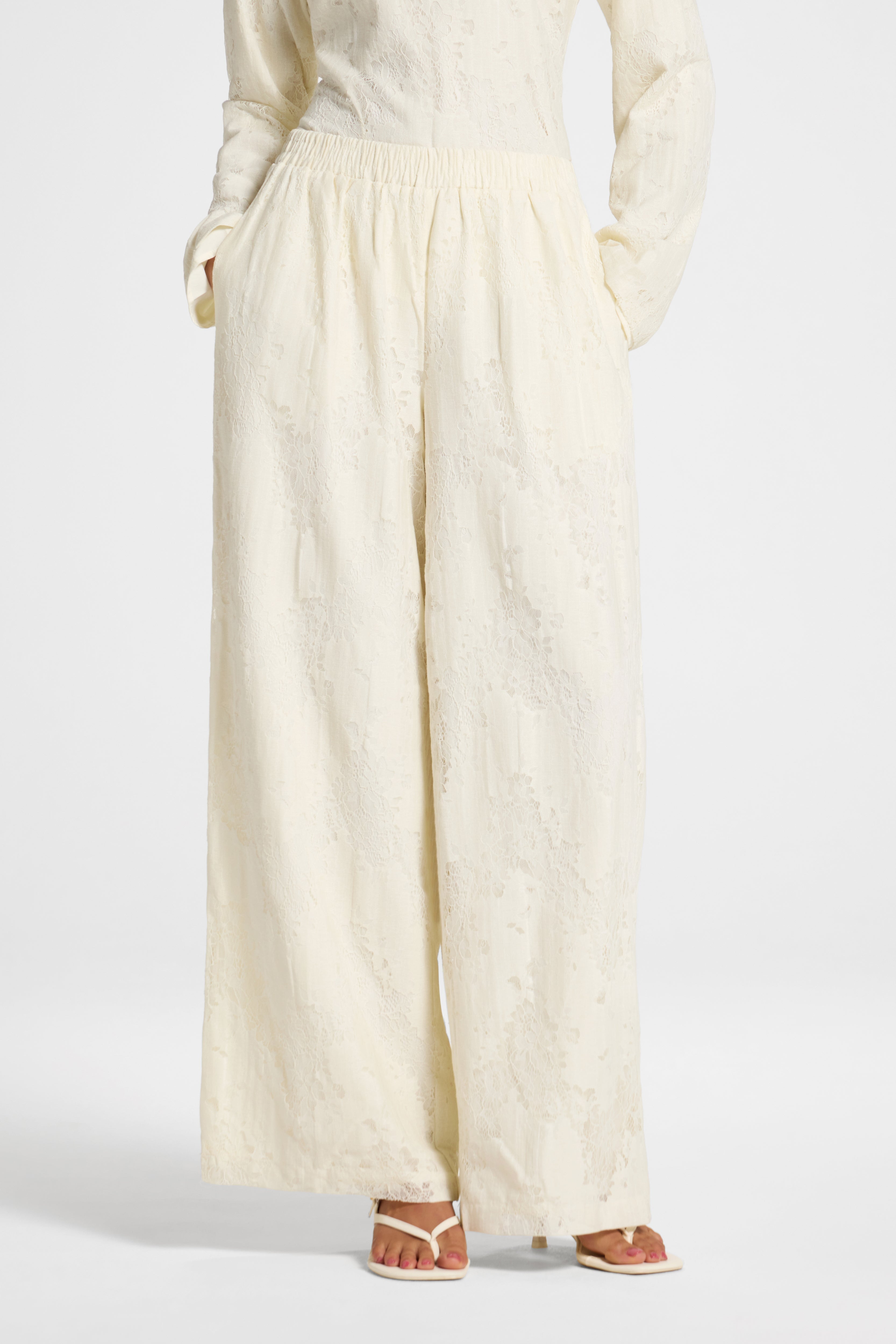 Cotton Lace Wide Leg Pant - Vintage White