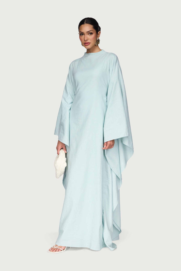 Cotton Linen Butterfly Inner Tie Abaya Dress - Seafoam Abayas Veiled 