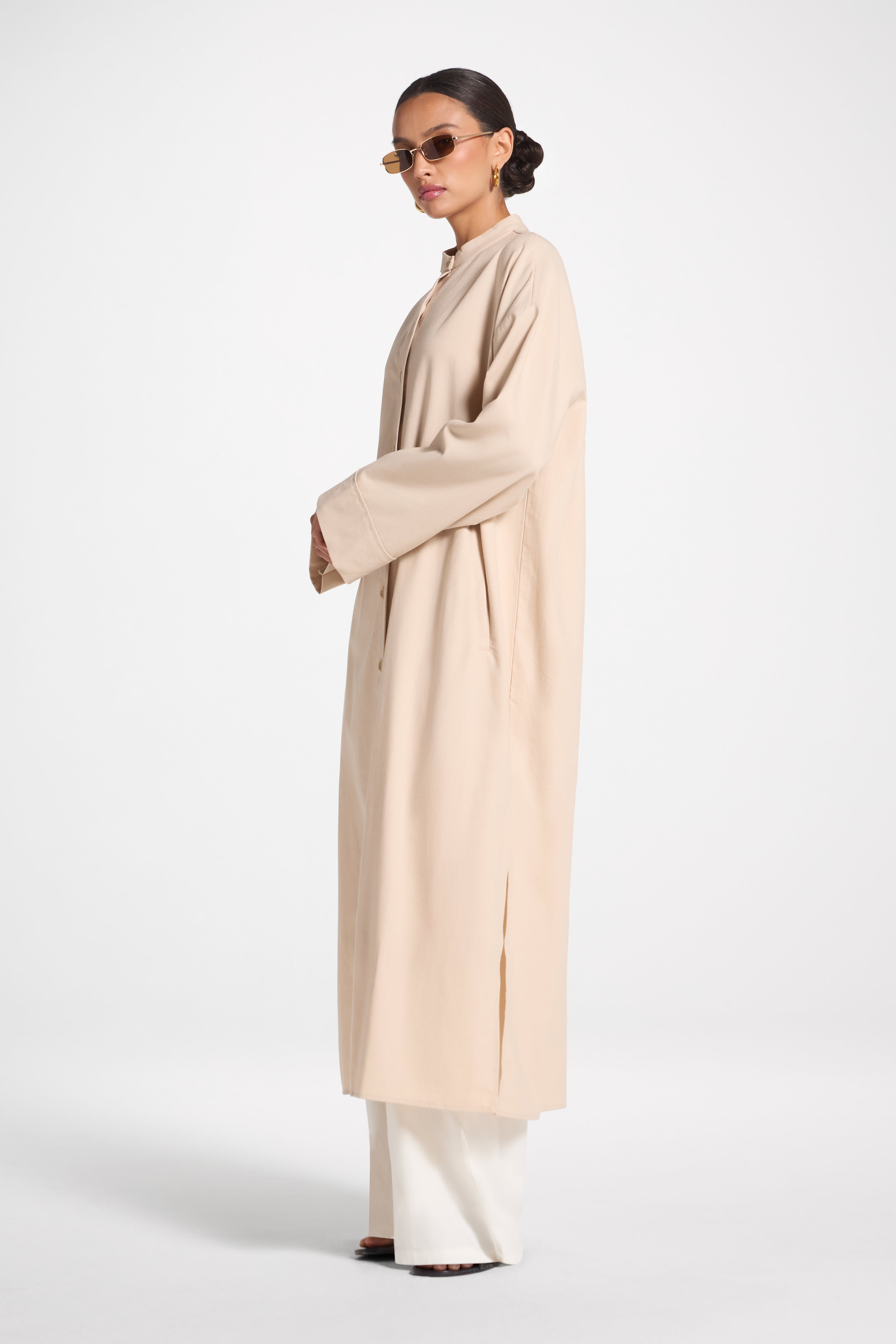 Cotton Linen Button-Up Cardigan Top - Sand Top Veiled 