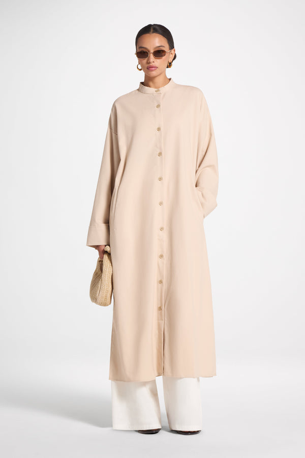 Cotton Linen Button-Up Cardigan Top - Sand Top Veiled 