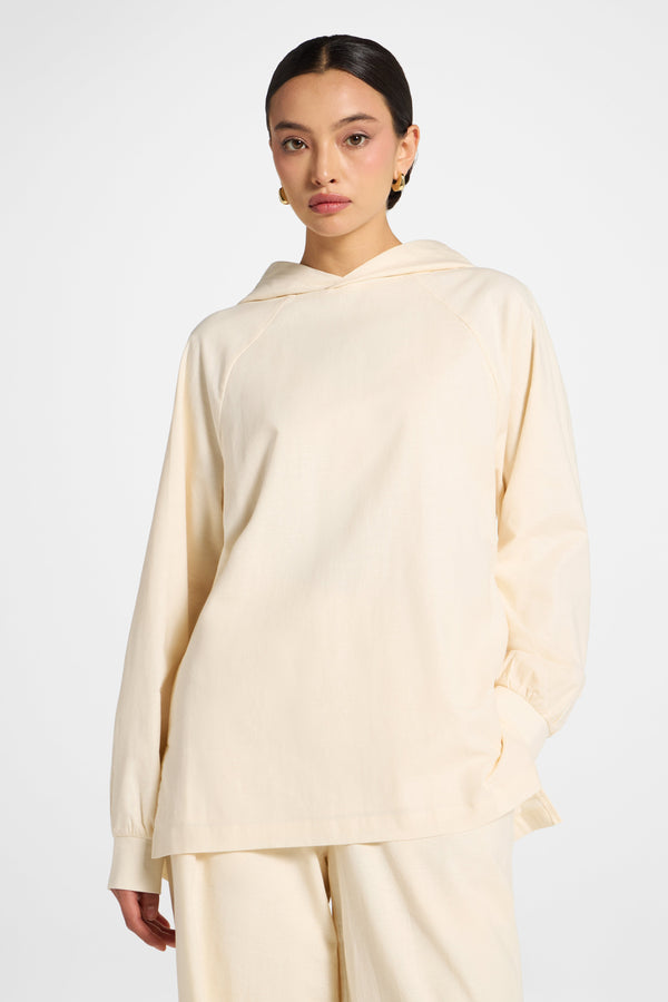 Cotton Linen Hoodie - Off White Abayas Veiled 