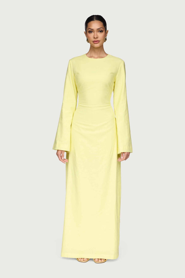 Cotton Linen Lace Up Back Maxi Dress - Limon Abayas Veiled 
