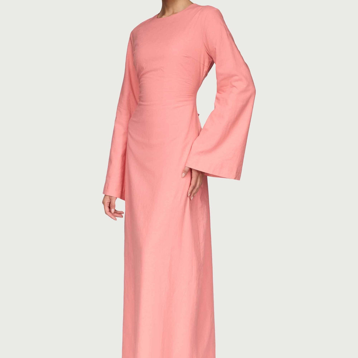 Cotton Linen Lace Up Back Maxi Dress