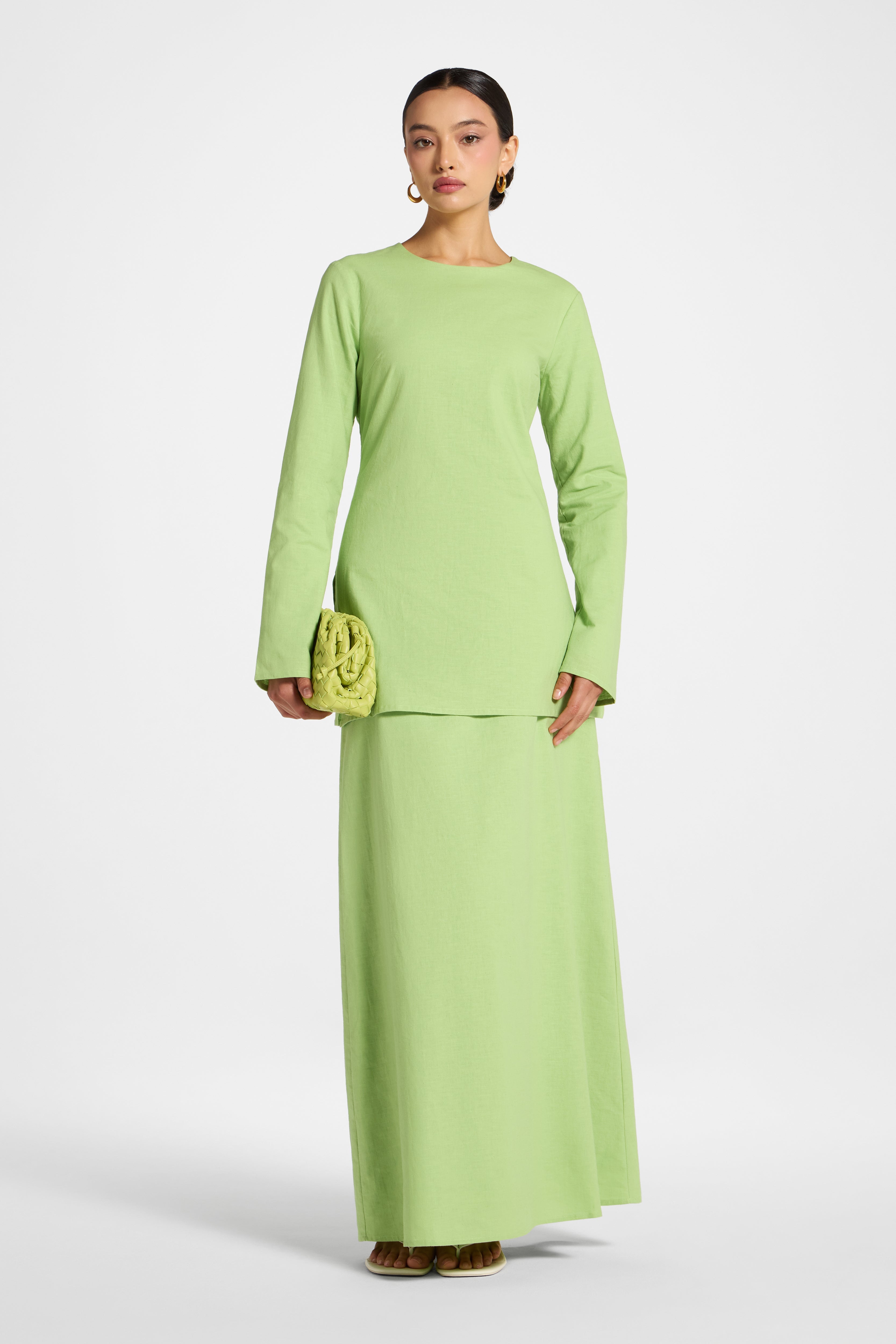 Cotton Linen Lace Up Back Top - Kiwi Abayas Veiled 