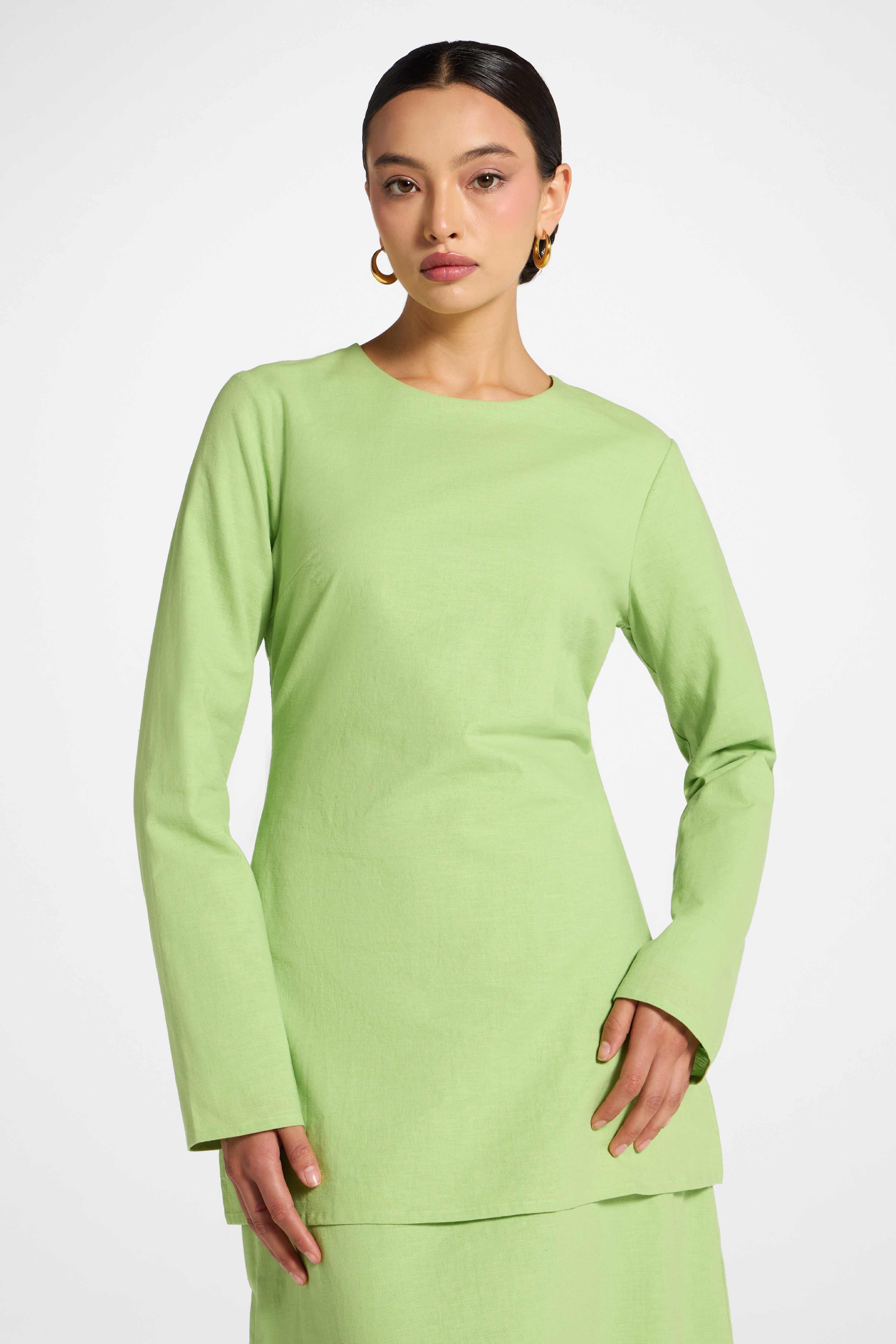 Cotton Linen Lace Up Back Top - Kiwi Abayas Veiled 
