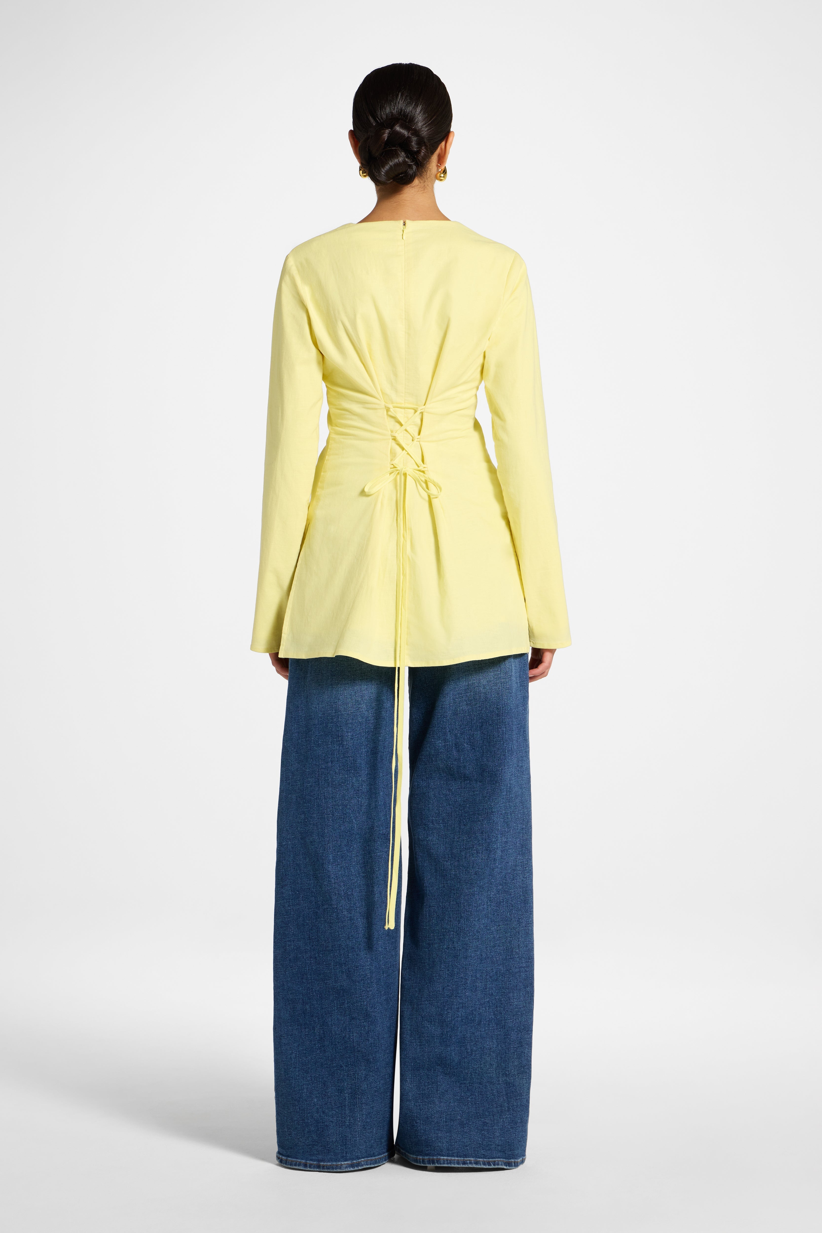 Cotton Linen Lace Up Back Top - Limon Abayas Veiled 