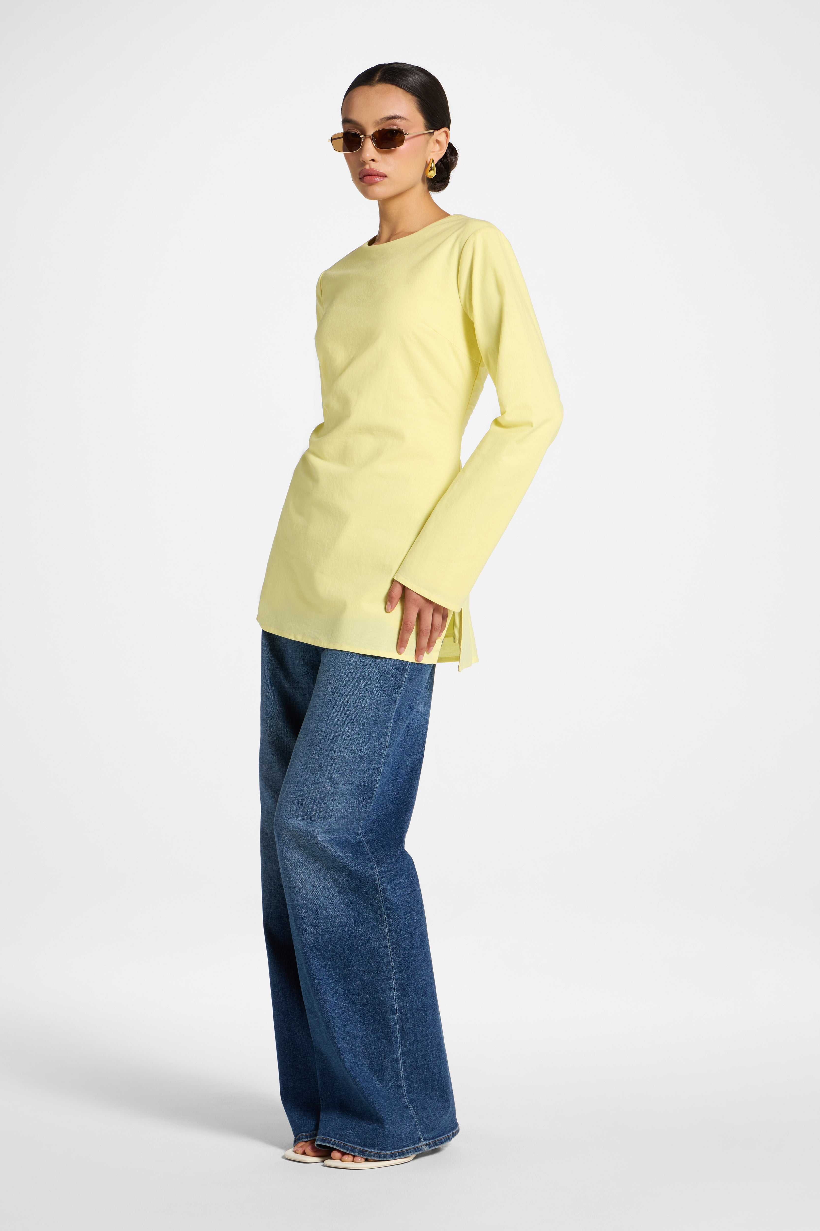 Cotton Linen Lace Up Back Top - Limon Abayas Veiled 