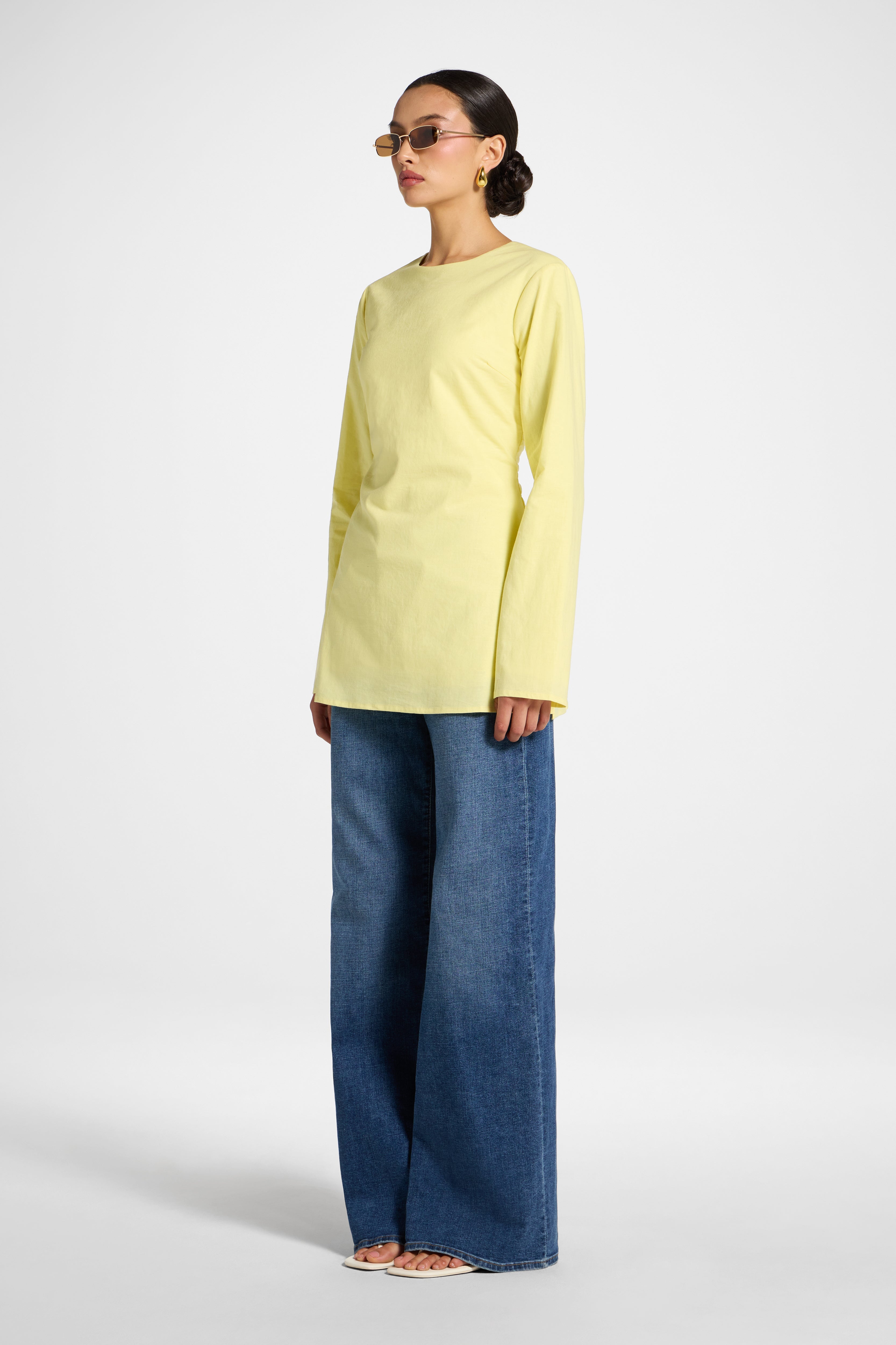 Cotton Linen Lace Up Back Top - Limon Abayas Veiled 