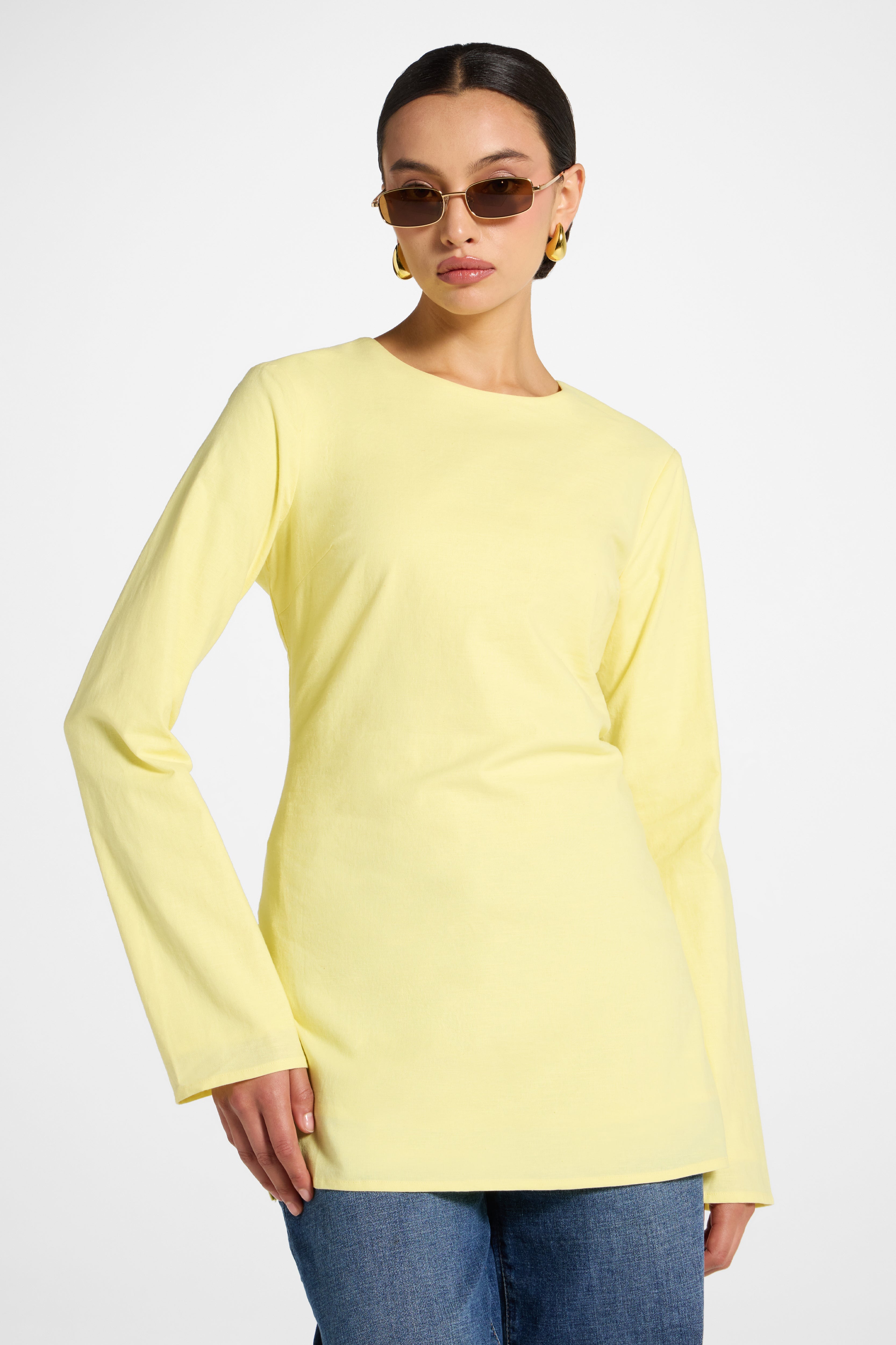 Cotton Linen Lace Up Back Top - Limon Abayas Veiled 