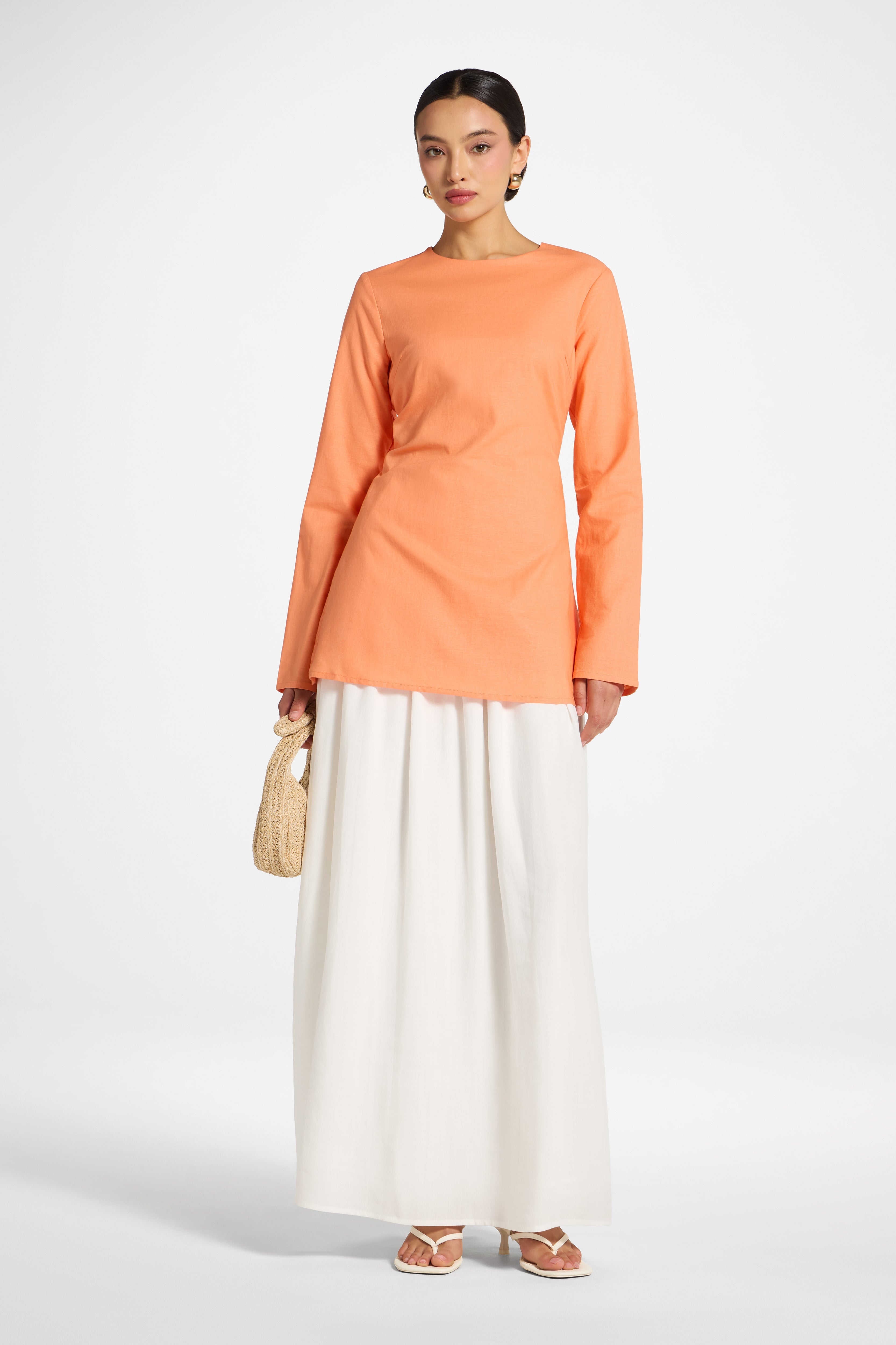 Cotton Linen Lace Up Back Top - Sunset Abayas Veiled 