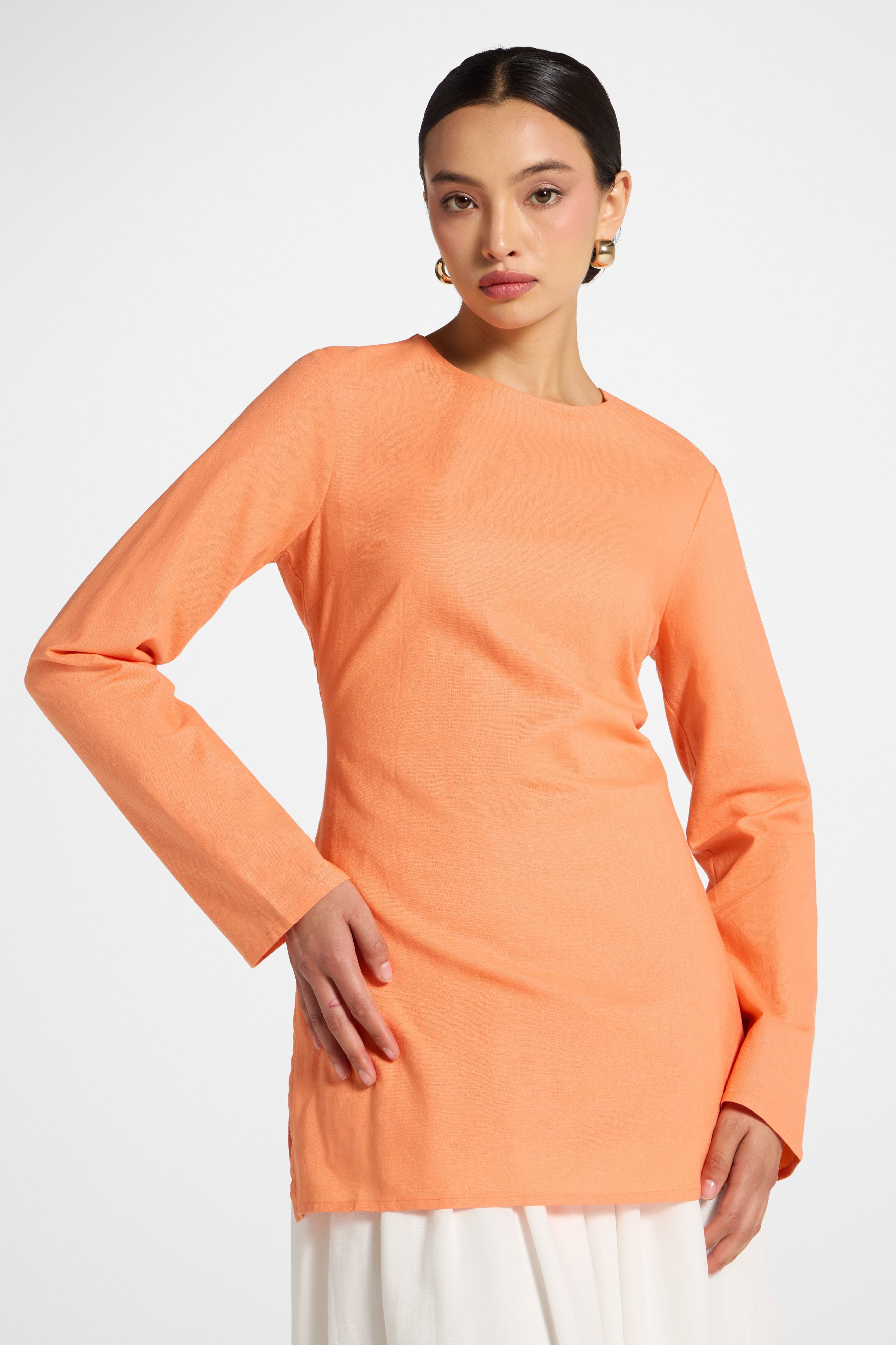 Cotton Linen Lace Up Back Top - Sunset Abayas Veiled 