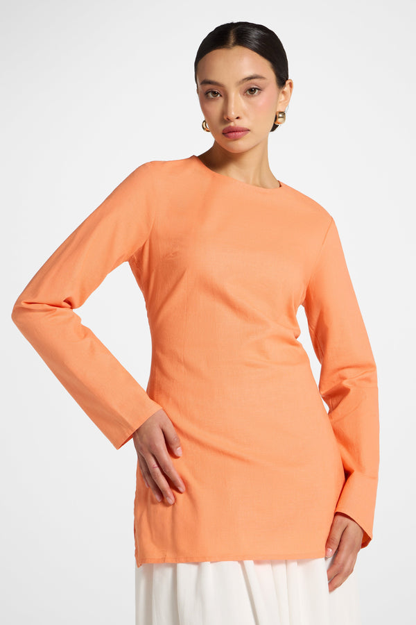 Cotton Linen Lace Up Back Top - Sunset Abayas Veiled 