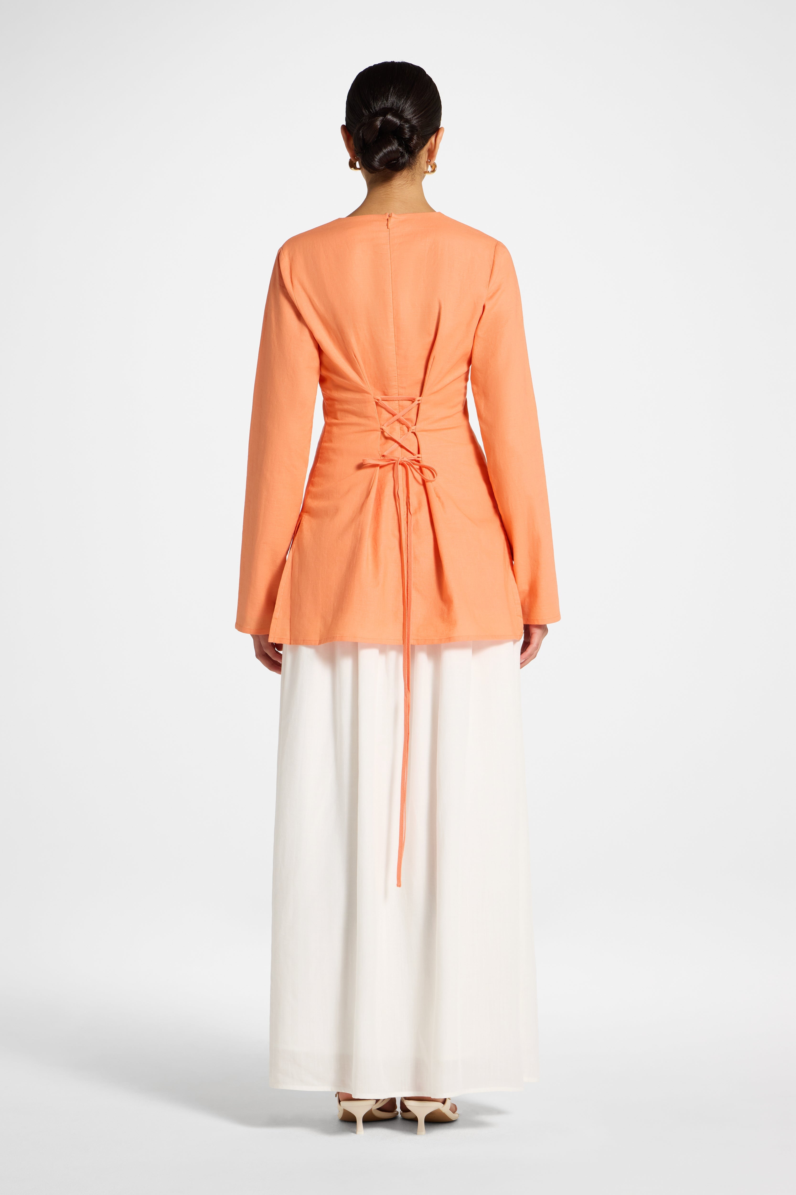 Cotton Linen Lace Up Back Top - Sunset Abayas Veiled 