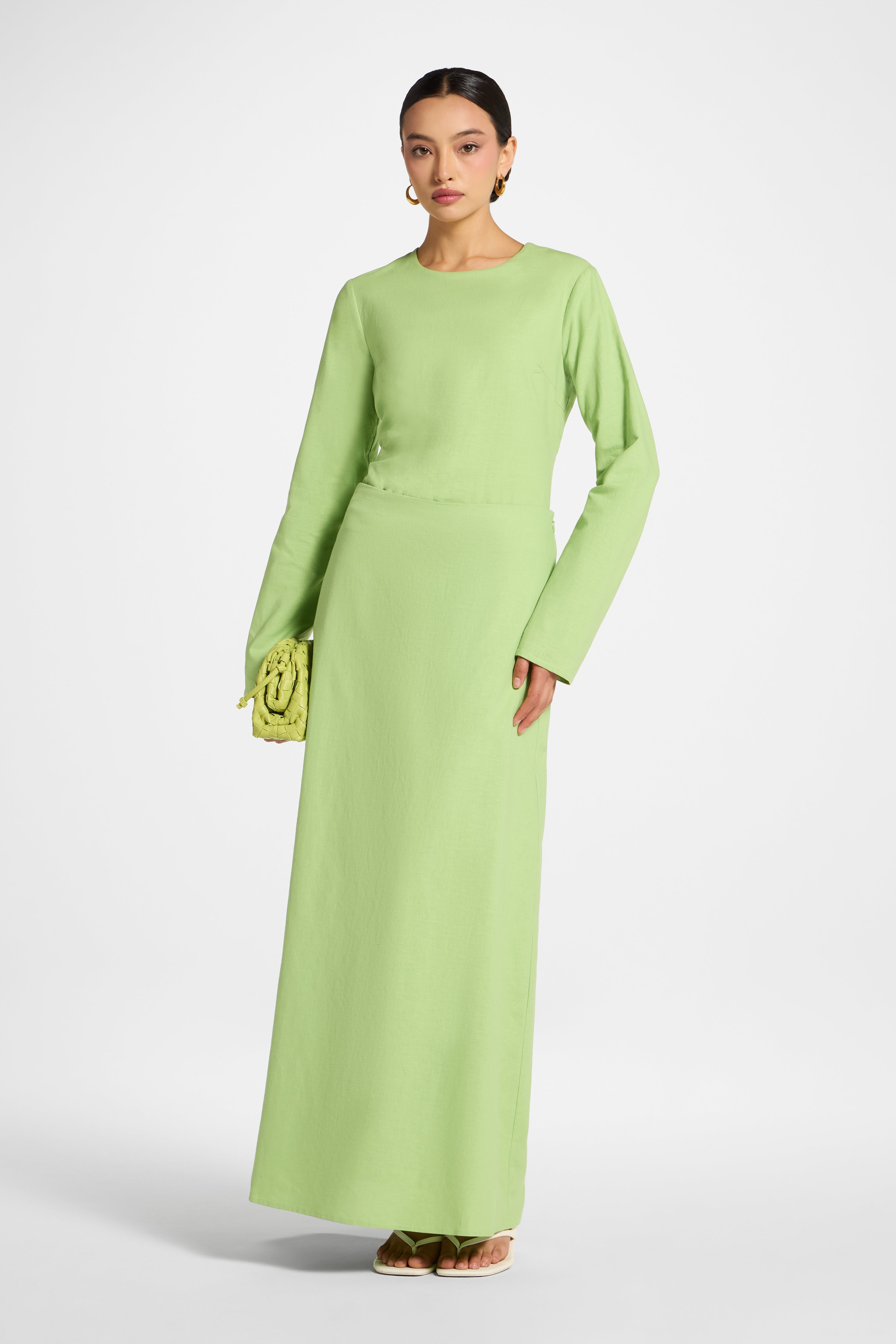 Cotton Linen Maxi Skirt - Kiwi Abayas Veiled 