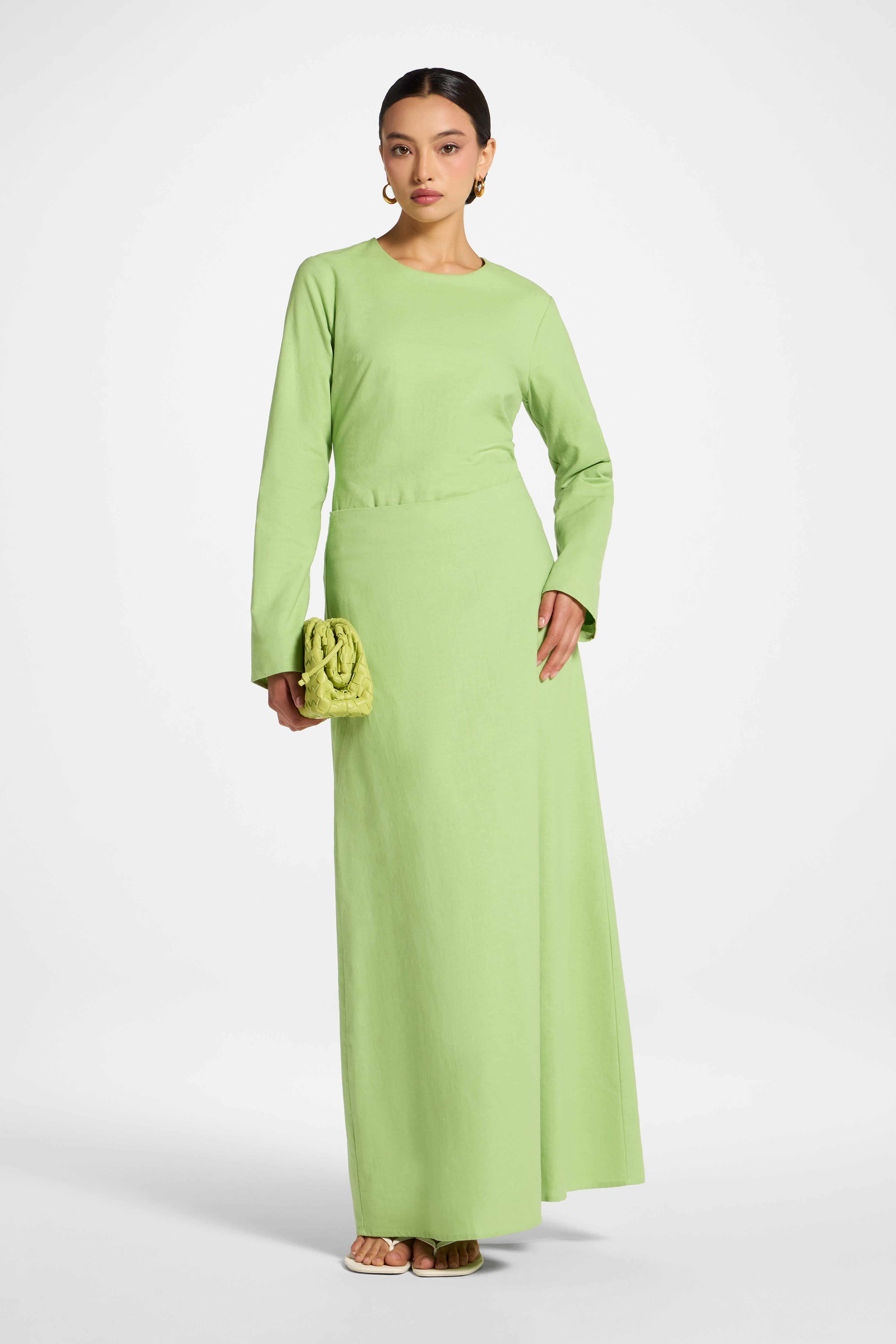 Cotton Linen Maxi Skirt - Kiwi Abayas Veiled 