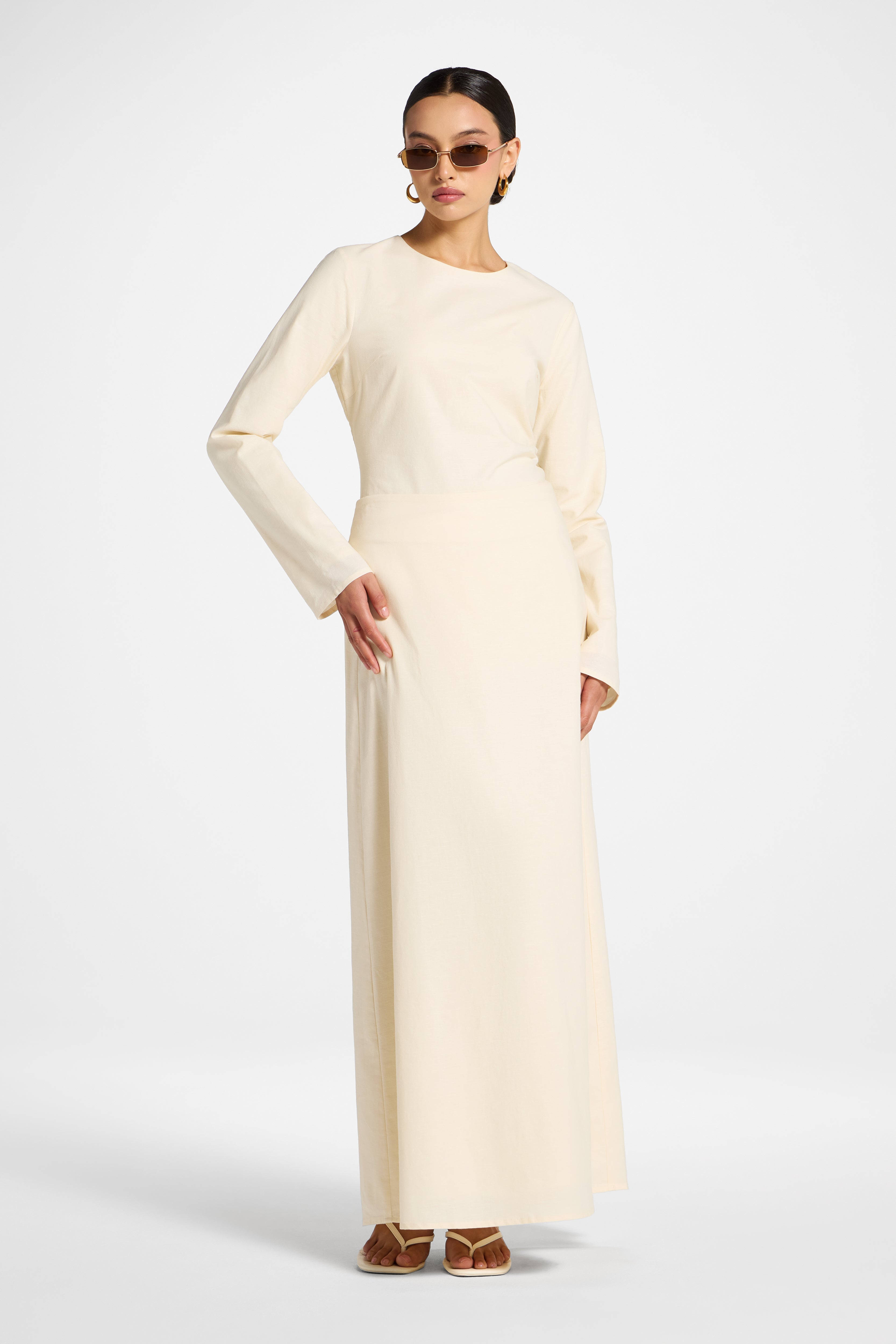 Cotton Linen Maxi Skirt - Off White Abayas Veiled 