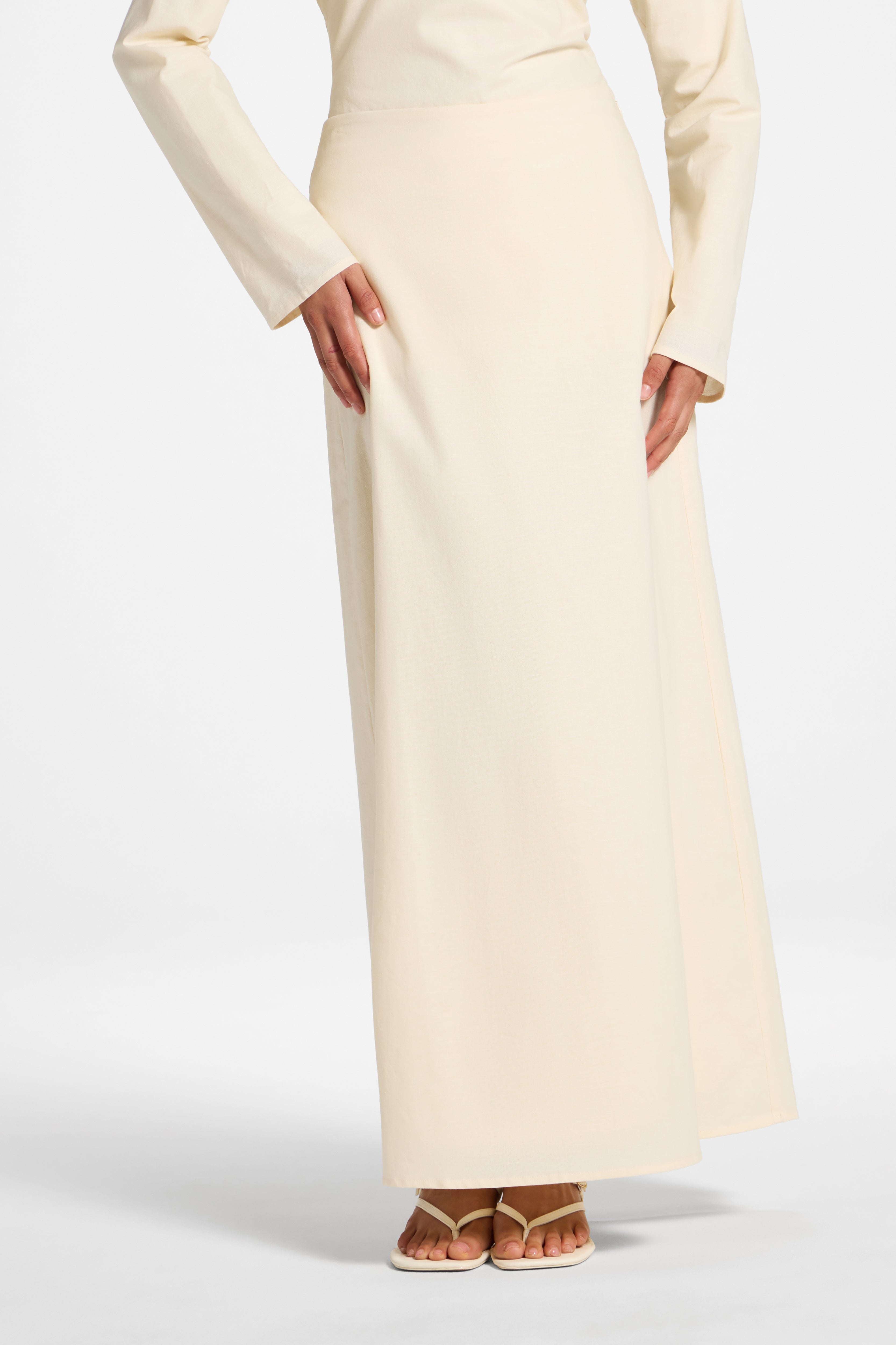 Cotton Linen Maxi Skirt - Off White Abayas Veiled 
