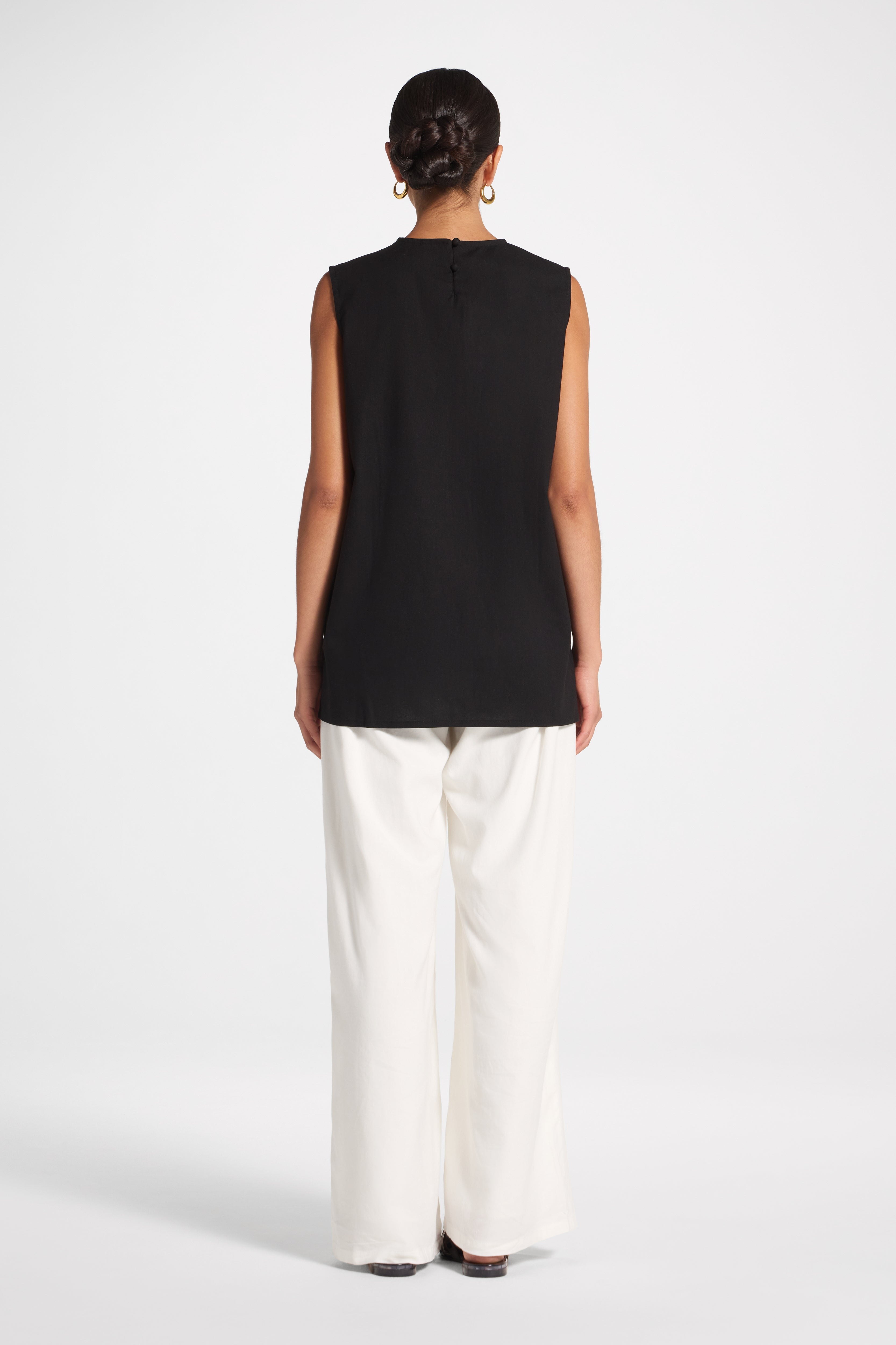 Cotton Linen Tank Top - Black Veiled 