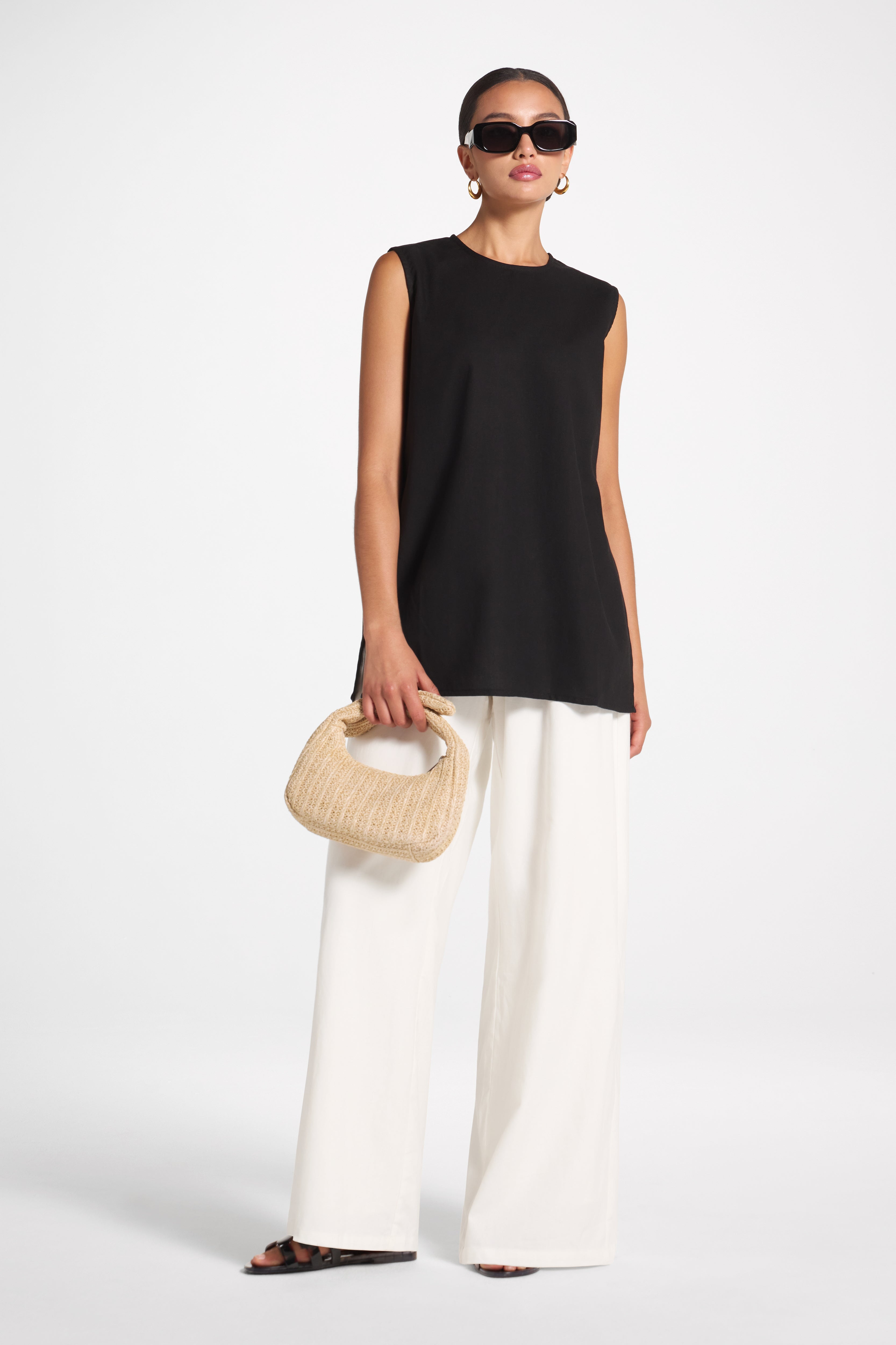 Cotton Linen Tank Top - Black Veiled 