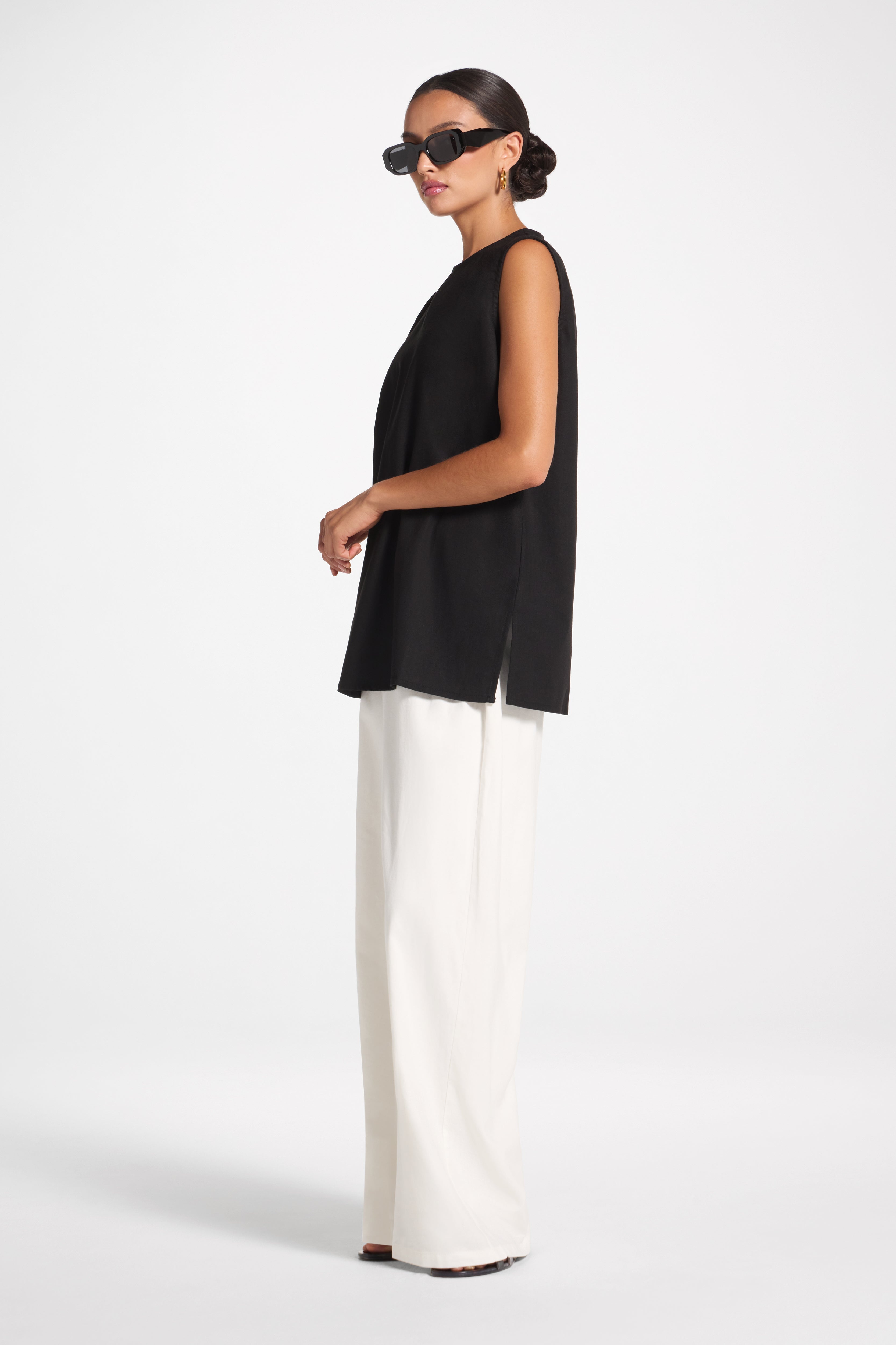 Cotton Linen Tank Top - Black Veiled 