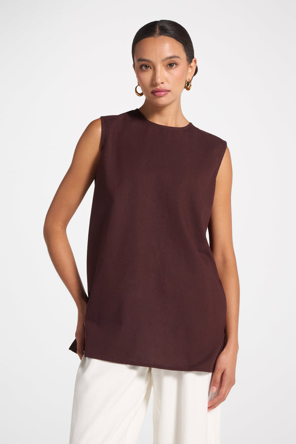 Cotton Linen Tank Top - Espresso Veiled 