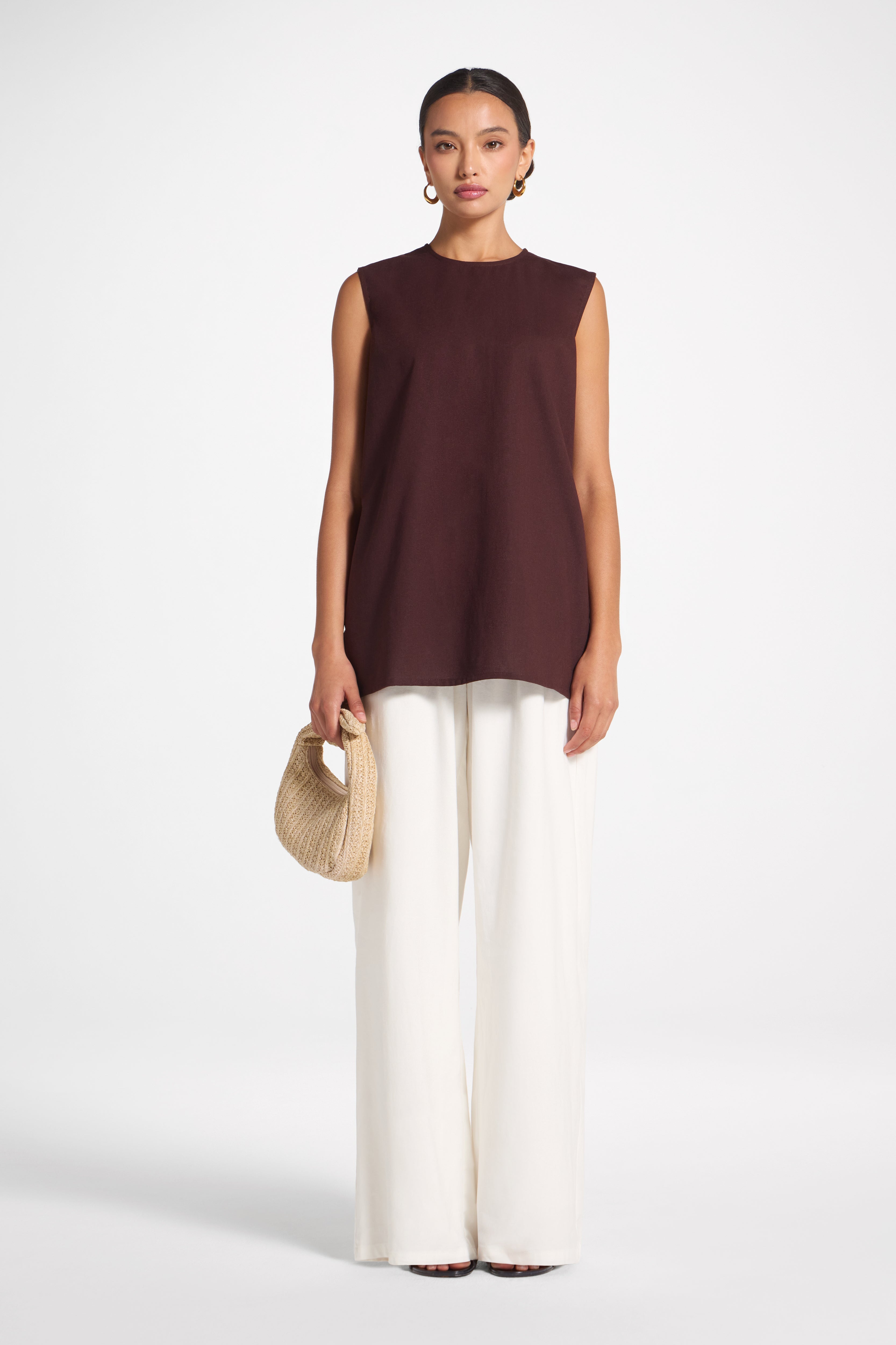 Cotton Linen Tank Top - Espresso Veiled 