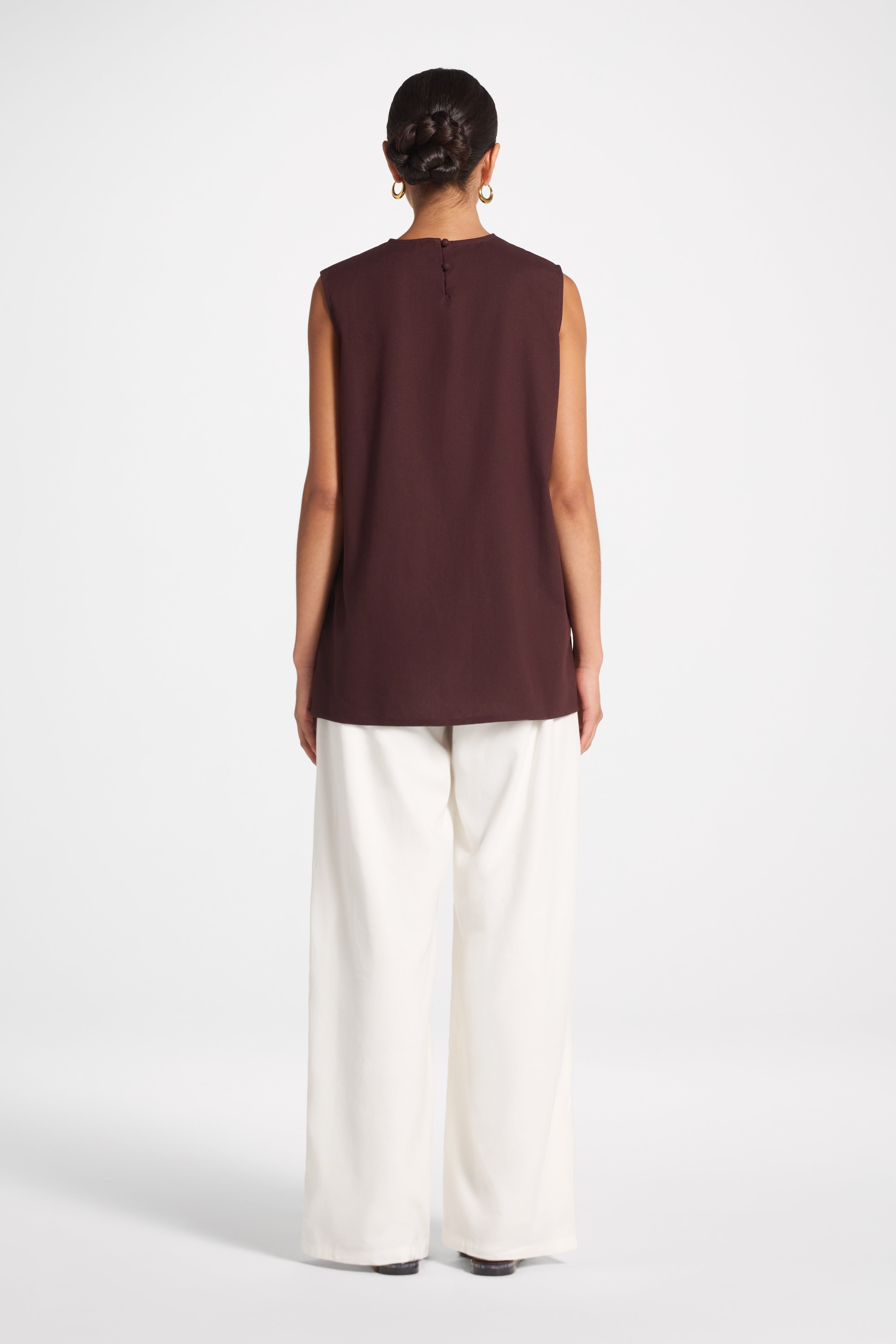 Cotton Linen Tank Top - Espresso Veiled 