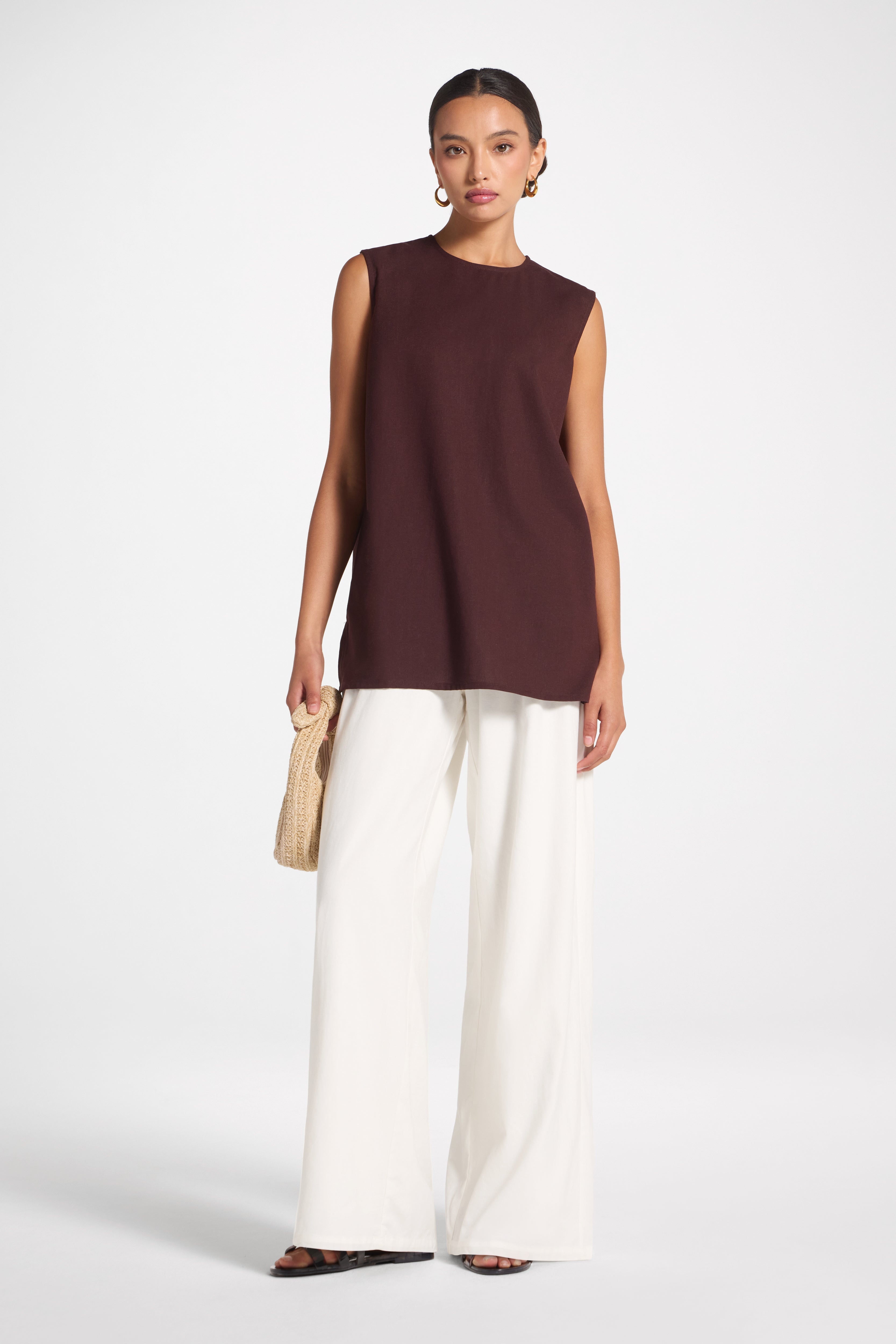 Cotton Linen Tank Top - Espresso Veiled 