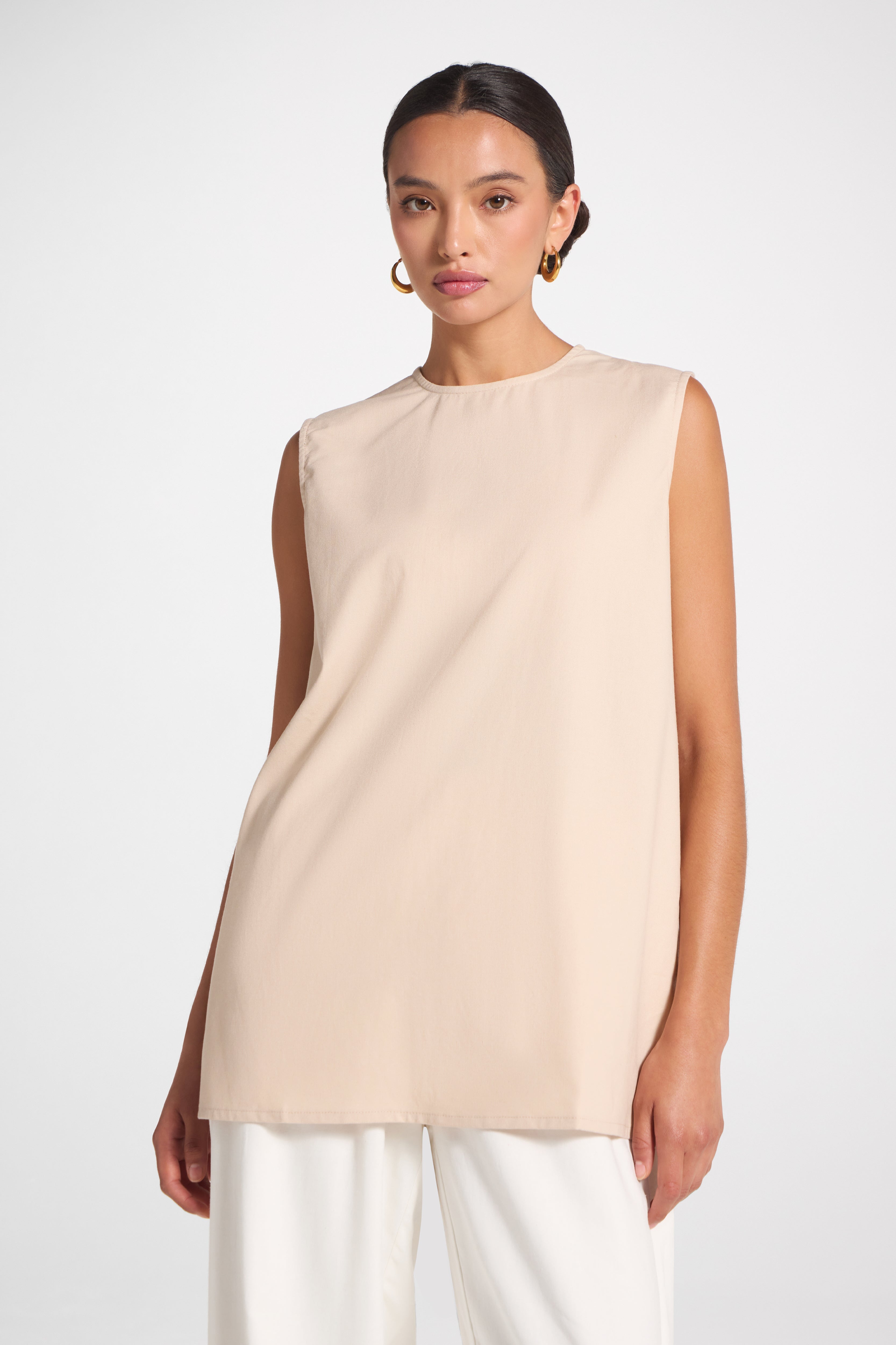 Cotton Linen Tank Top - Sand Veiled 