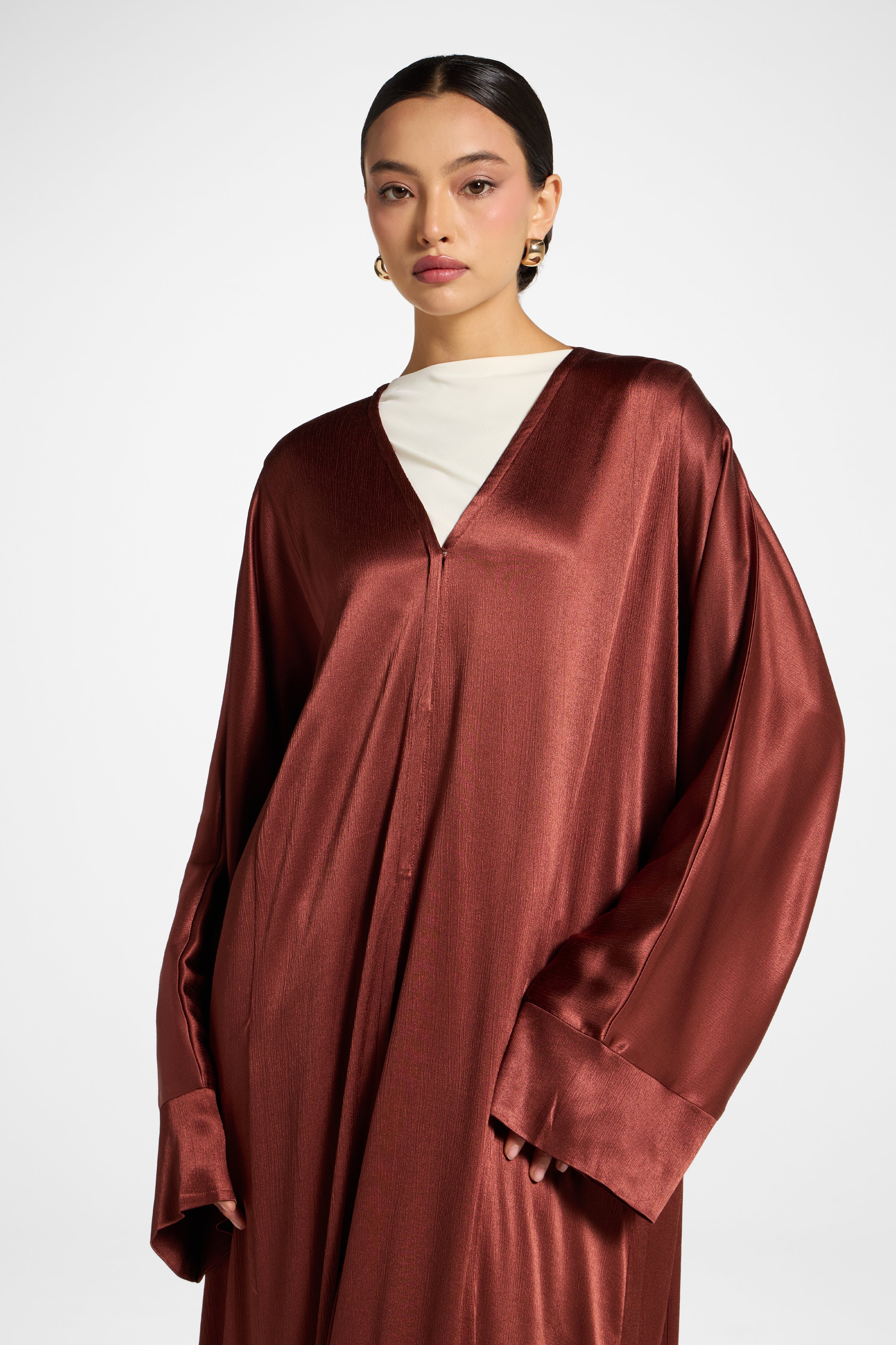 Cotton Open Abaya - Chocolate Raspberry Abayas Veiled 