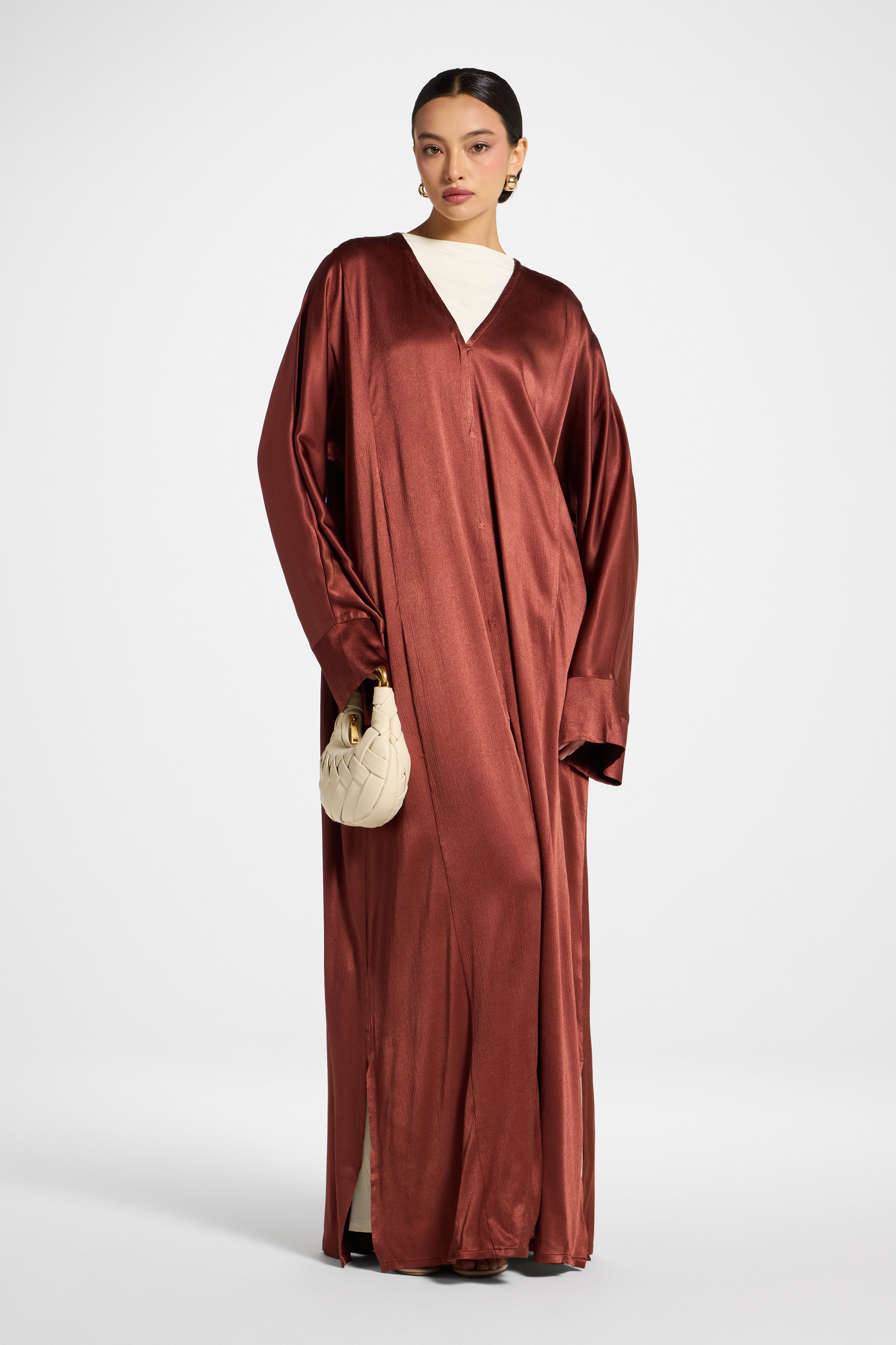 Cotton Open Abaya - Chocolate Raspberry Abayas Veiled 